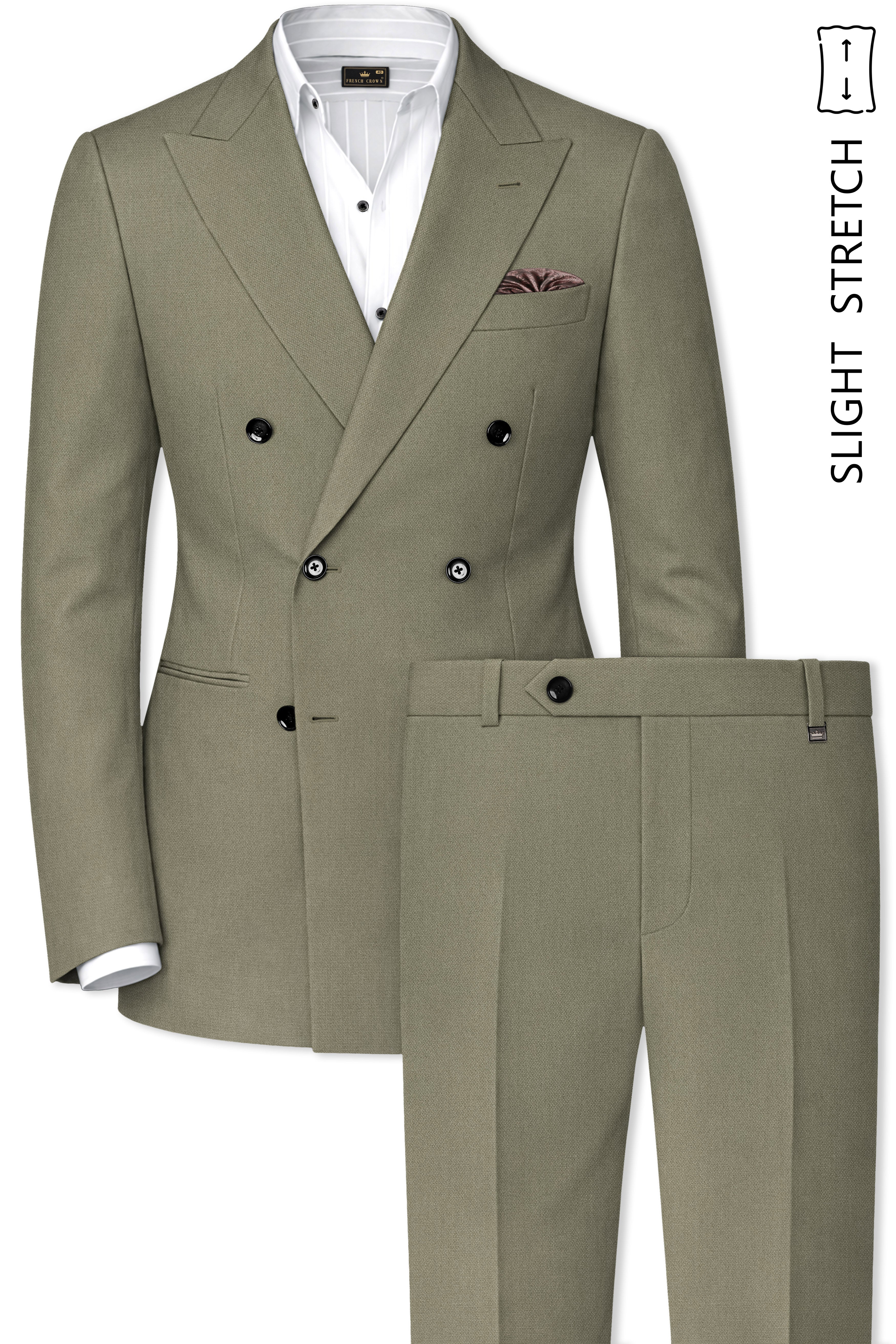 Verdo-Pablo Green Diamond Textured Wool Rich Slight Stretch Double Breasted Suit