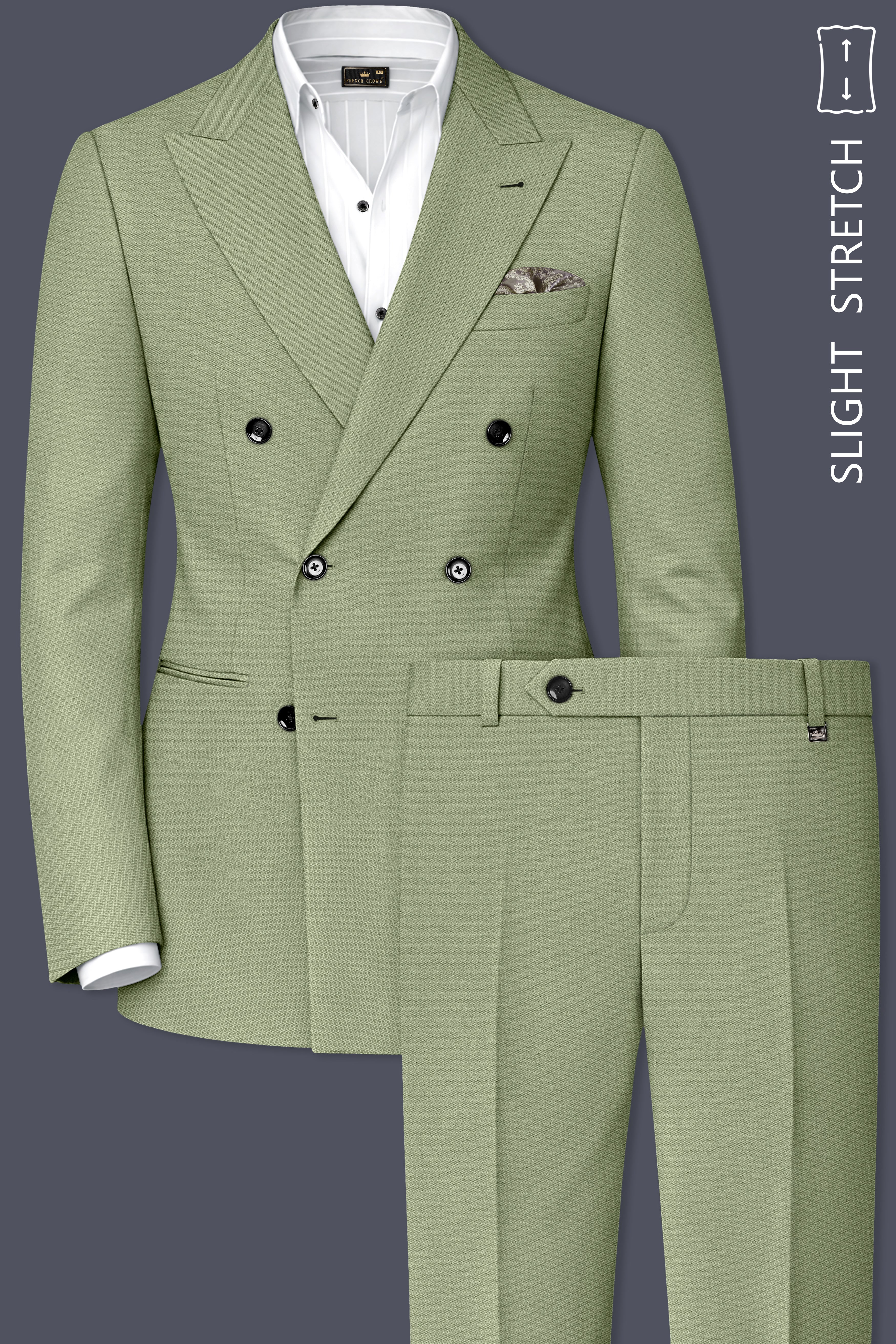 Verdo-Pablo Green Diamond Textured Wool Rich Slight Stretch Double Breasted Suit