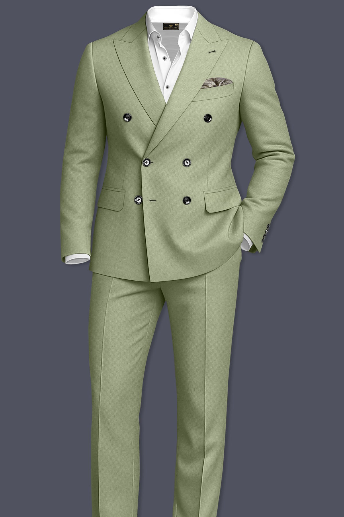 Verdo-Pablo Green Diamond Textured Wool Rich Slight Stretch Double Breasted Suit