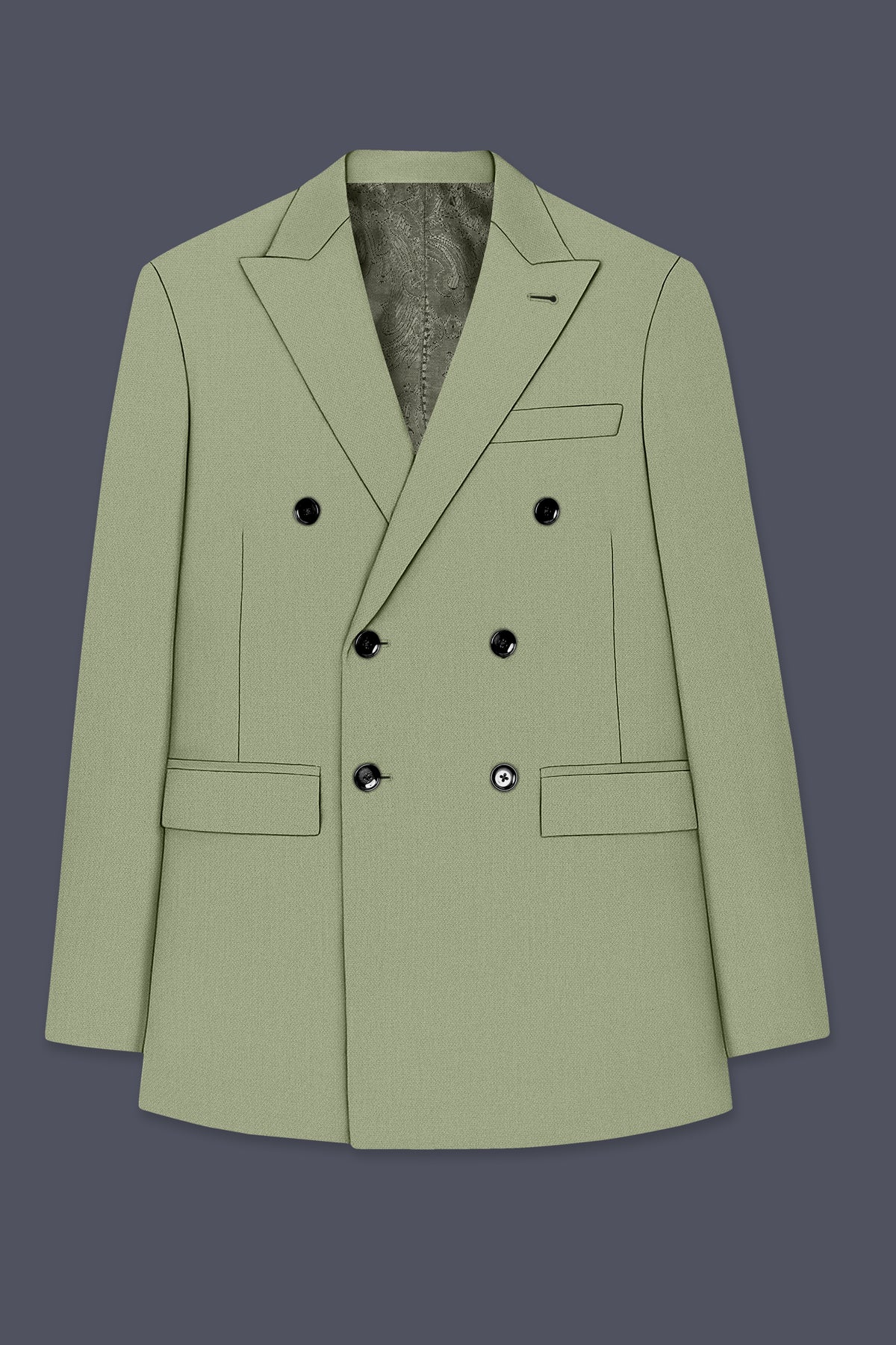 Verdo-Pablo Green Diamond Textured Wool Rich Slight Stretch Double Breasted Suit