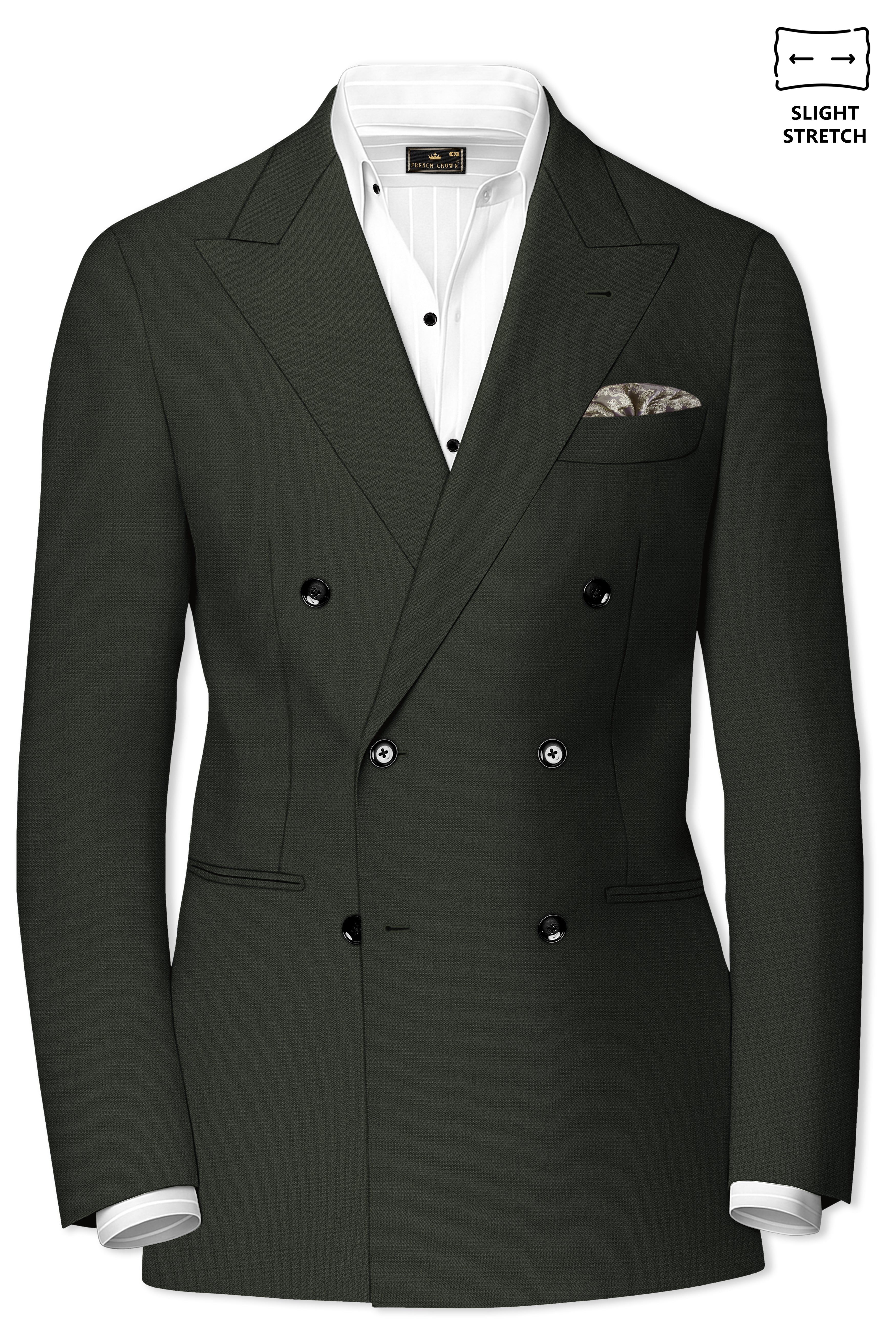 Velaro-Rangoon Green Diamond Textured Wool Rich Slight Stretch Double Breasted Suit