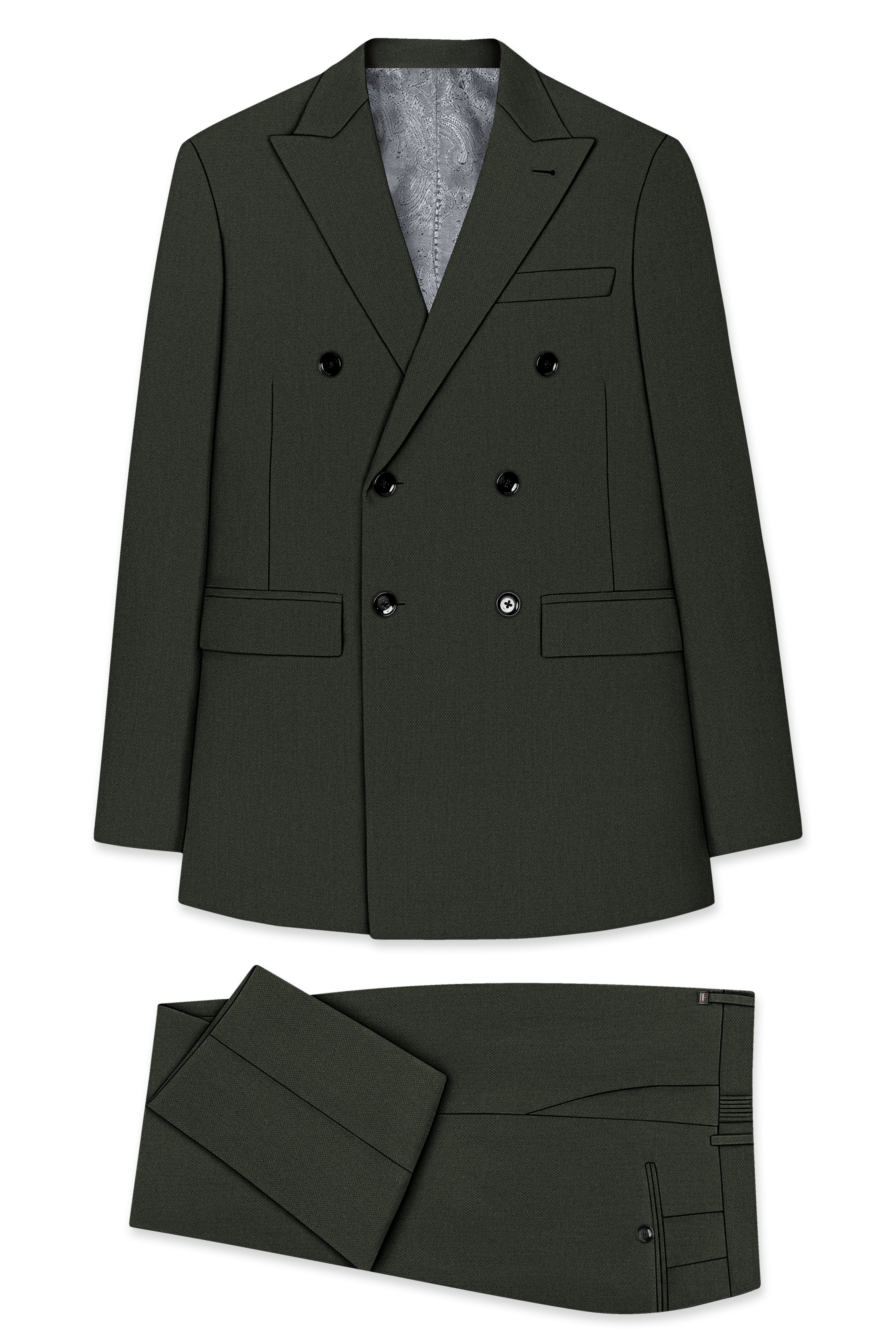 Velaro-Rangoon Green Diamond Textured Wool Rich Slight Stretch Double Breasted Suit