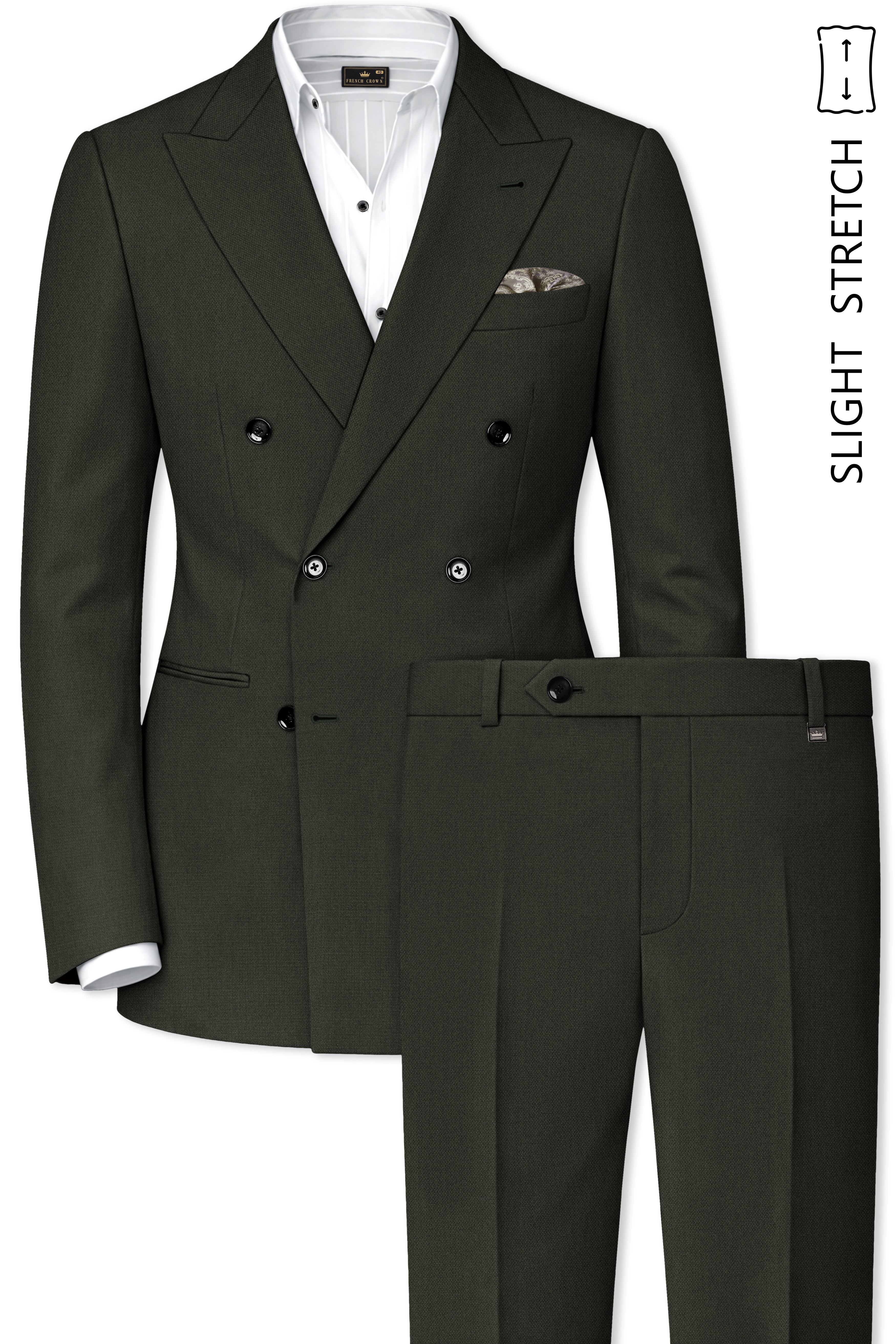 Velaro-Rangoon Green Diamond Textured Wool Rich Slight Stretch Double Breasted Suit