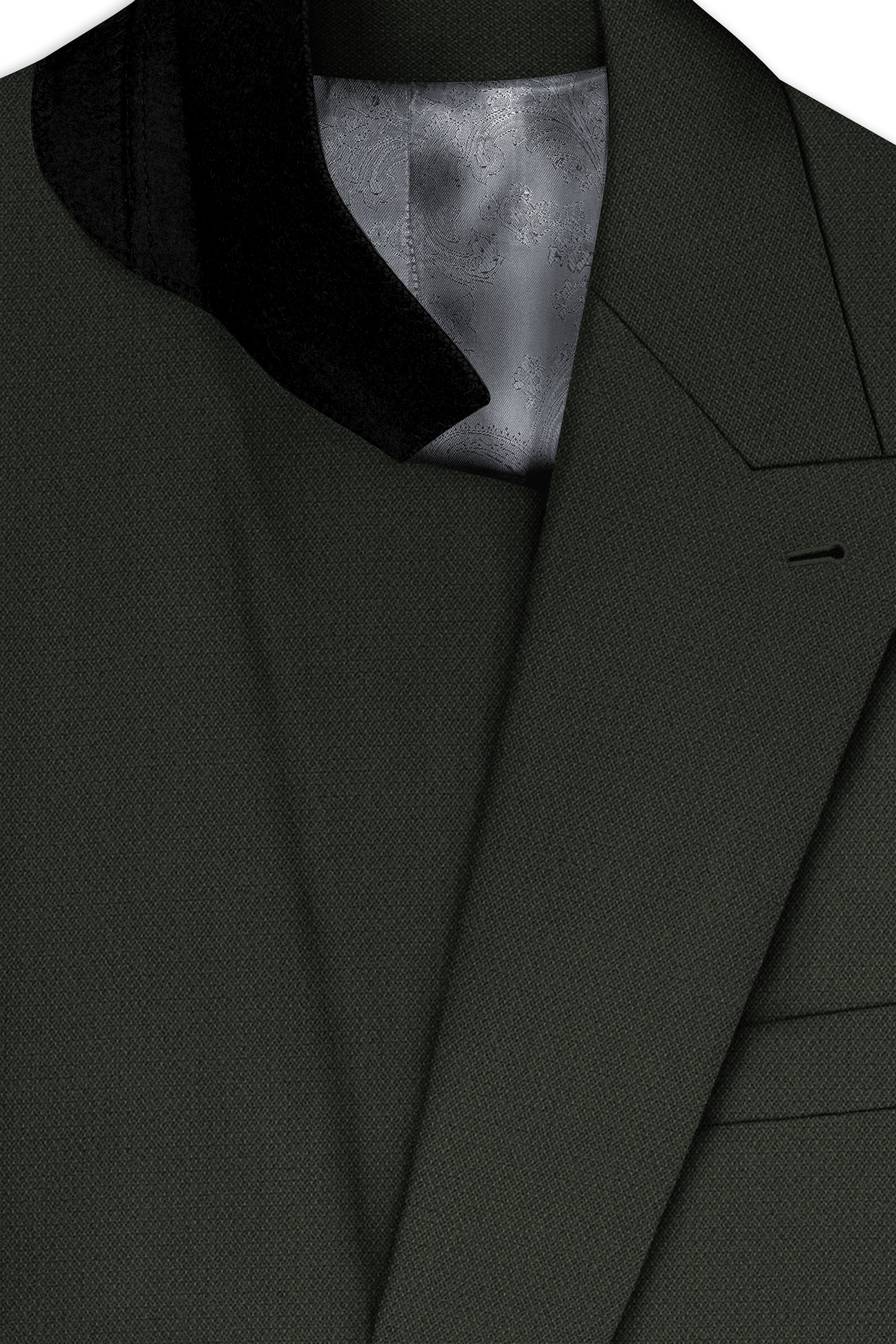 Velaro-Rangoon Green Diamond Textured Wool Rich Slight Stretch Double Breasted Suit