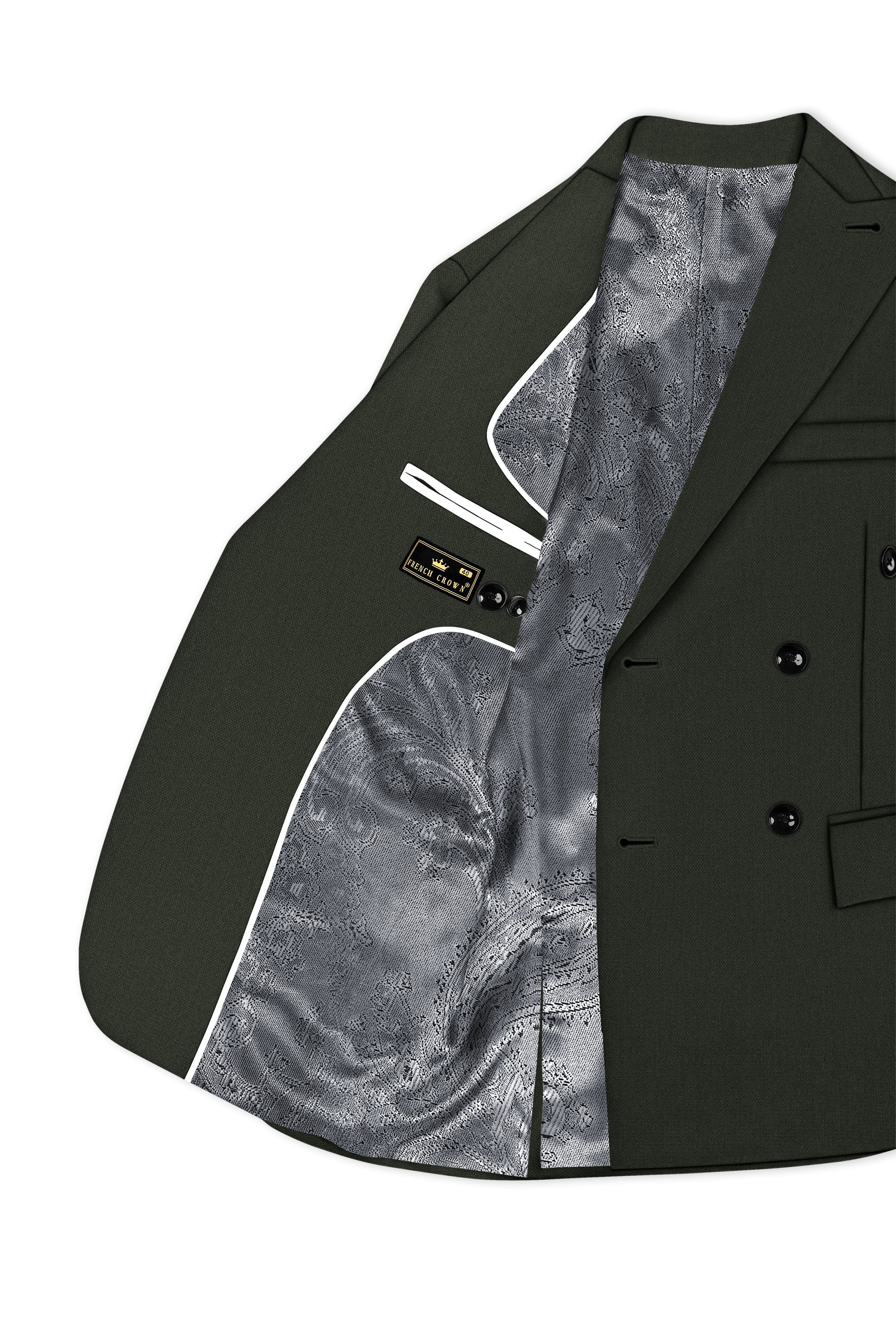 Velaro-Rangoon Green Diamond Textured Wool Rich Slight Stretch Double Breasted Suit
