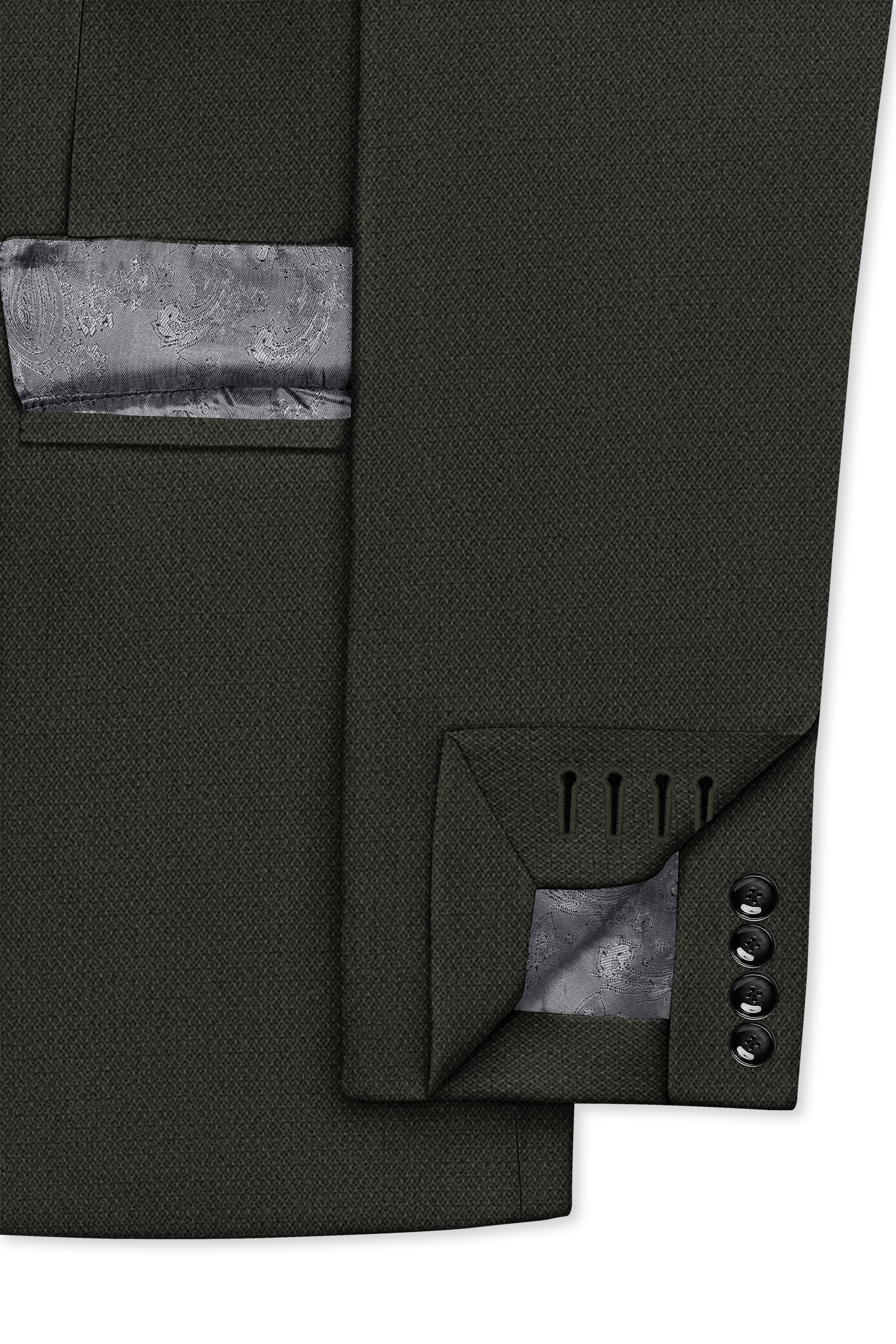 Velaro-Rangoon Green Diamond Textured Wool Rich Slight Stretch Double Breasted Suit