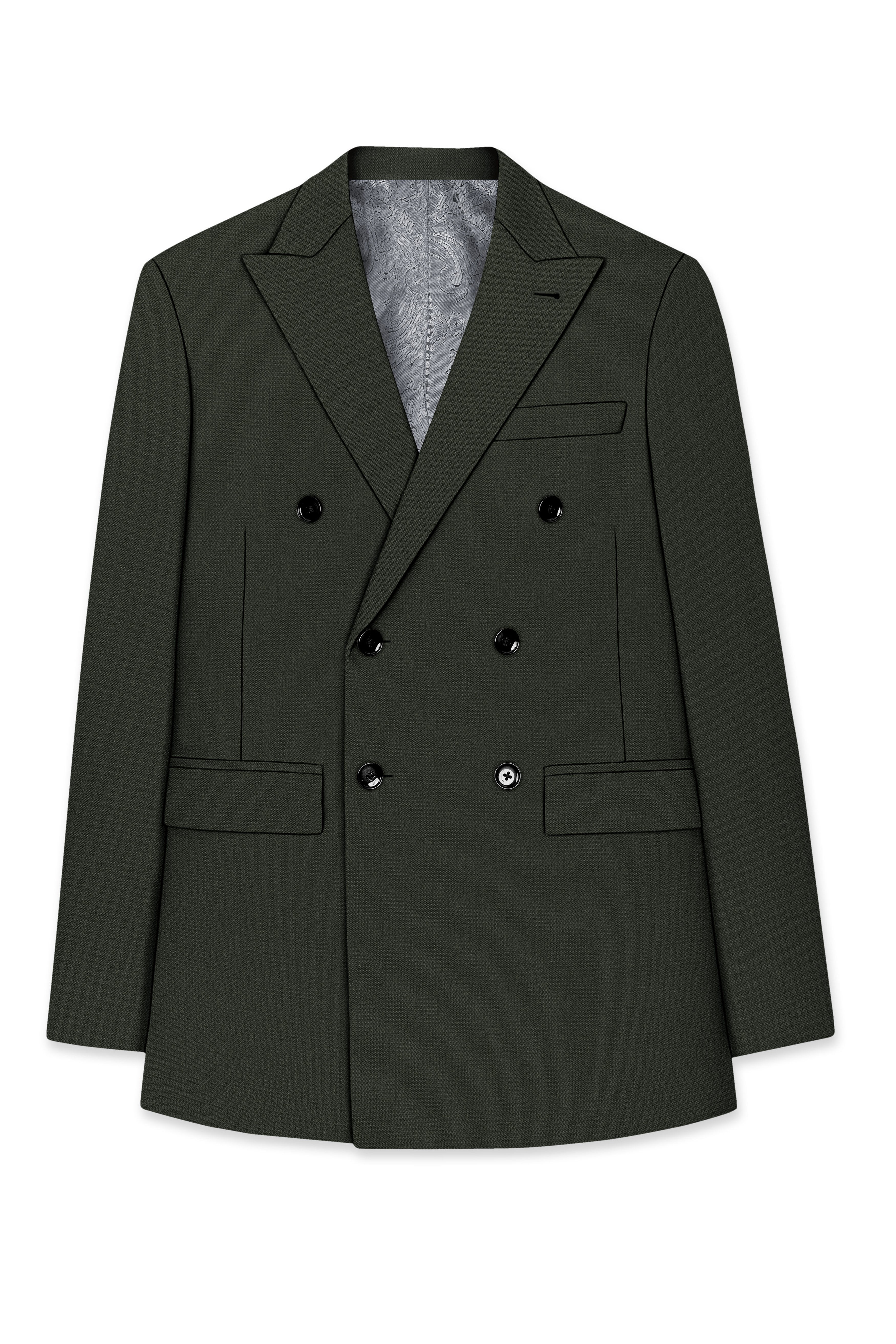 Velaro-Rangoon Green Diamond Textured Wool Rich Slight Stretch Double Breasted Suit