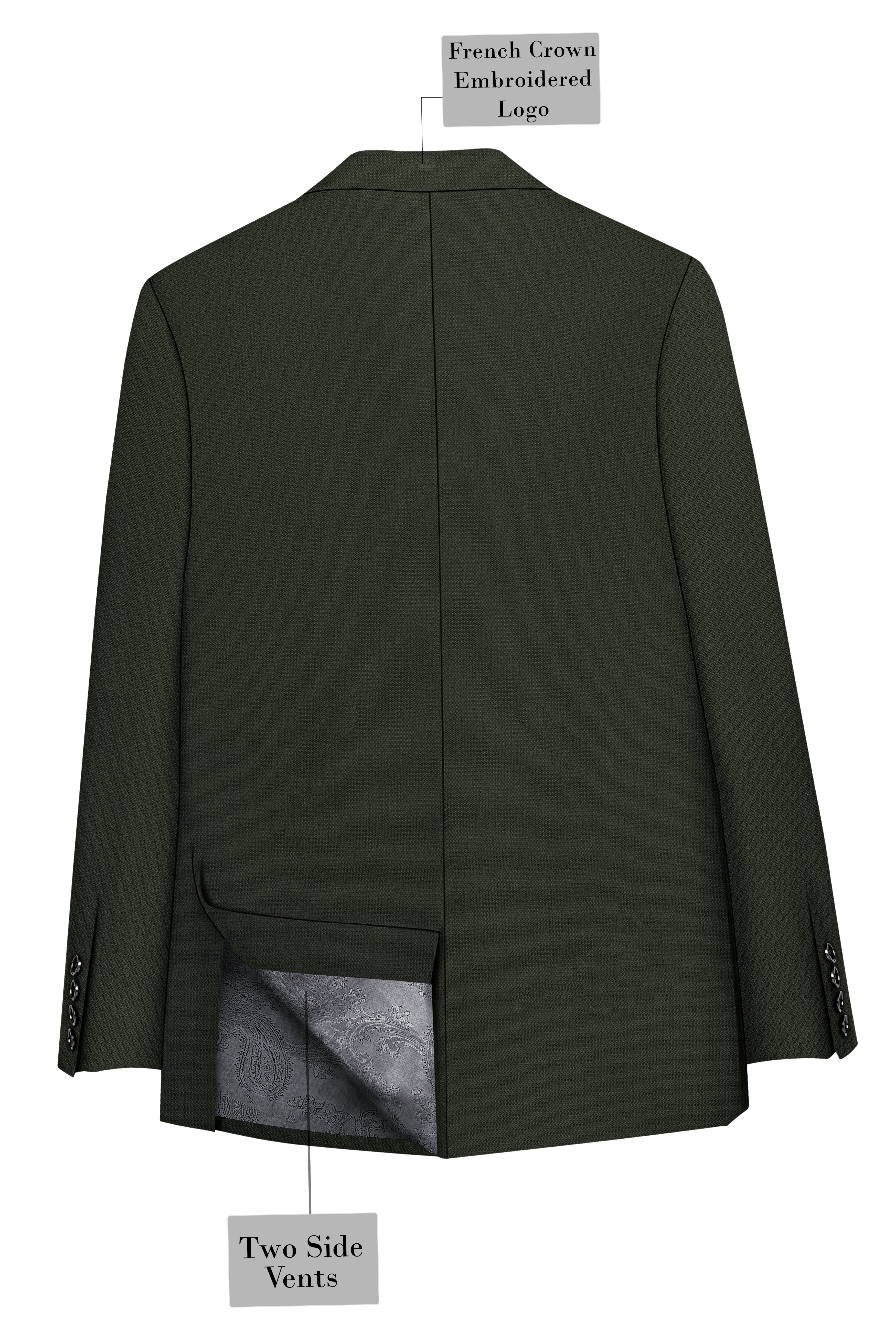 Velaro-Rangoon Green Diamond Textured Wool Rich Slight Stretch Double Breasted Suit