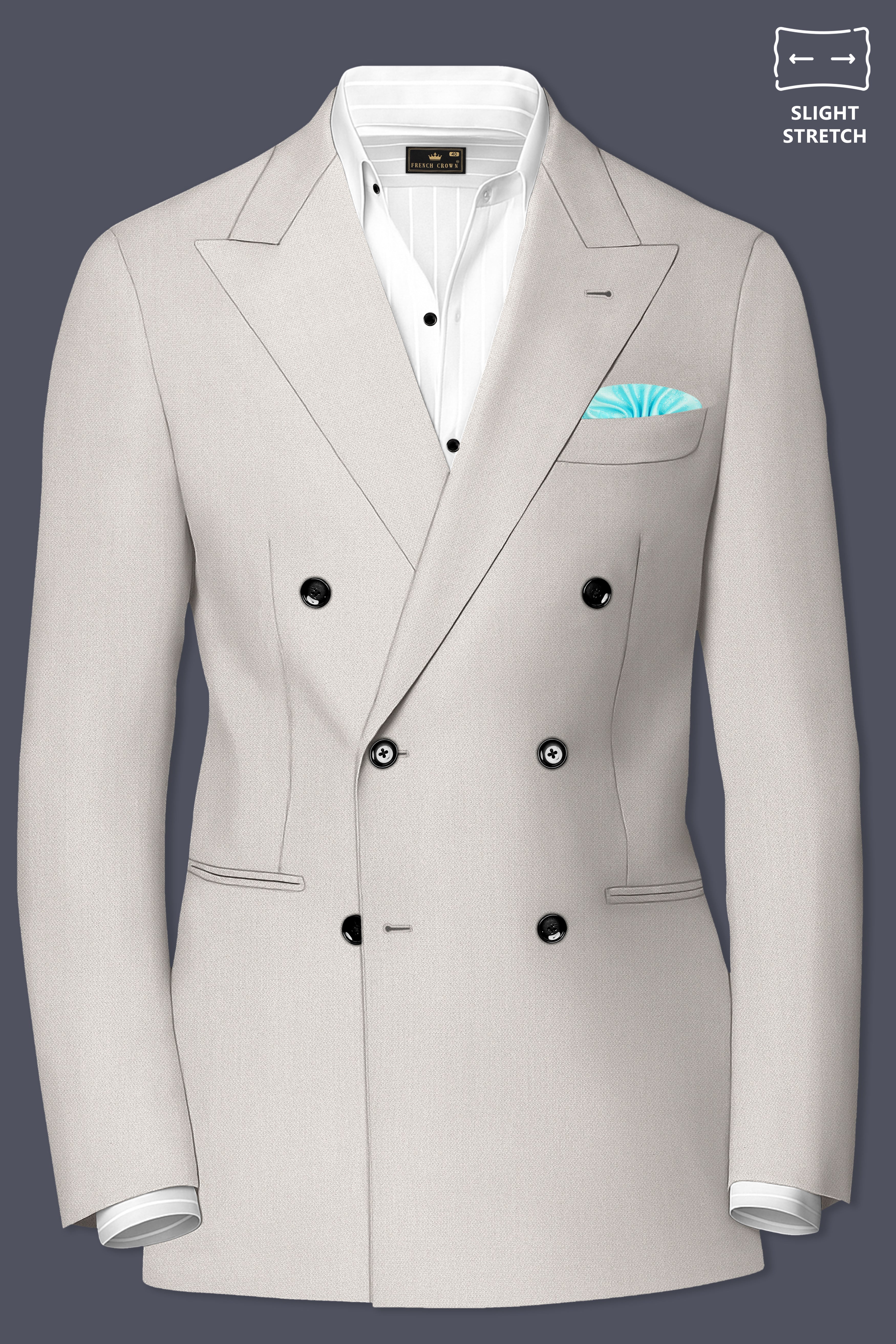 Helix-Fossil Gray Diamond Textured Wool Rich Slight Stretch Double Breasted Suit