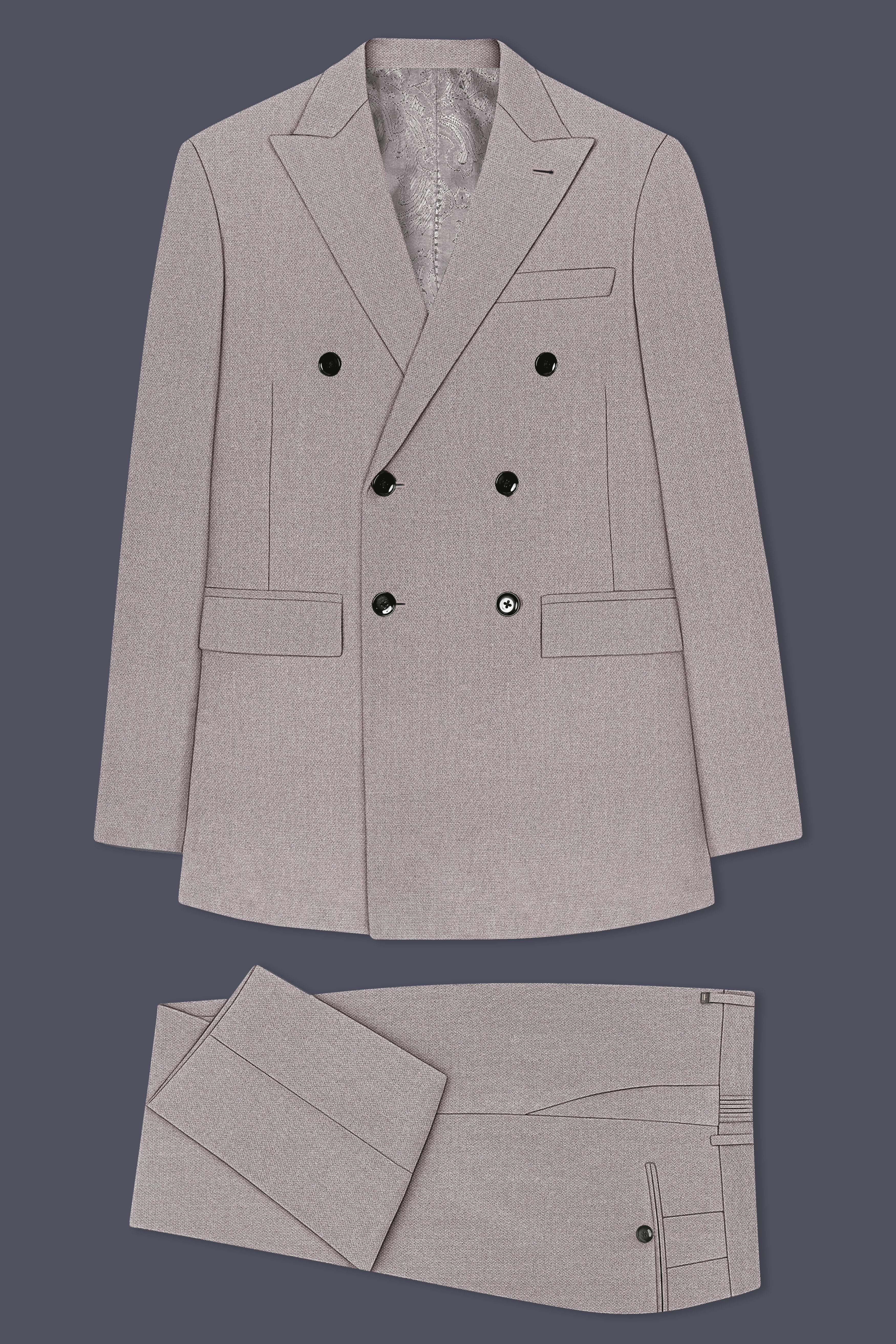 Helix-Fossil Gray Diamond Textured Wool Rich Slight Stretch Double Breasted Suit