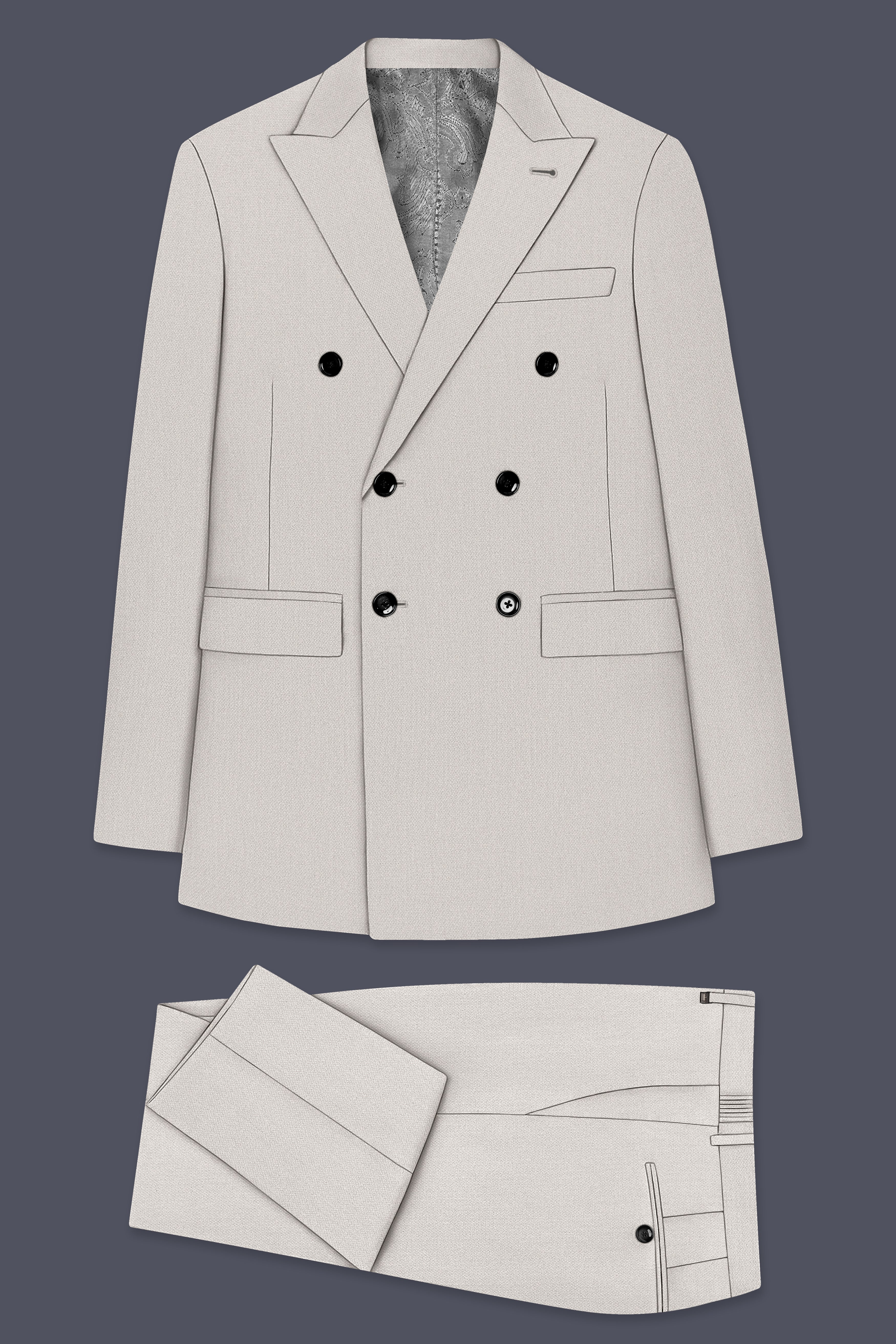 Helix-Fossil Gray Diamond Textured Wool Rich Slight Stretch Double Breasted Suit