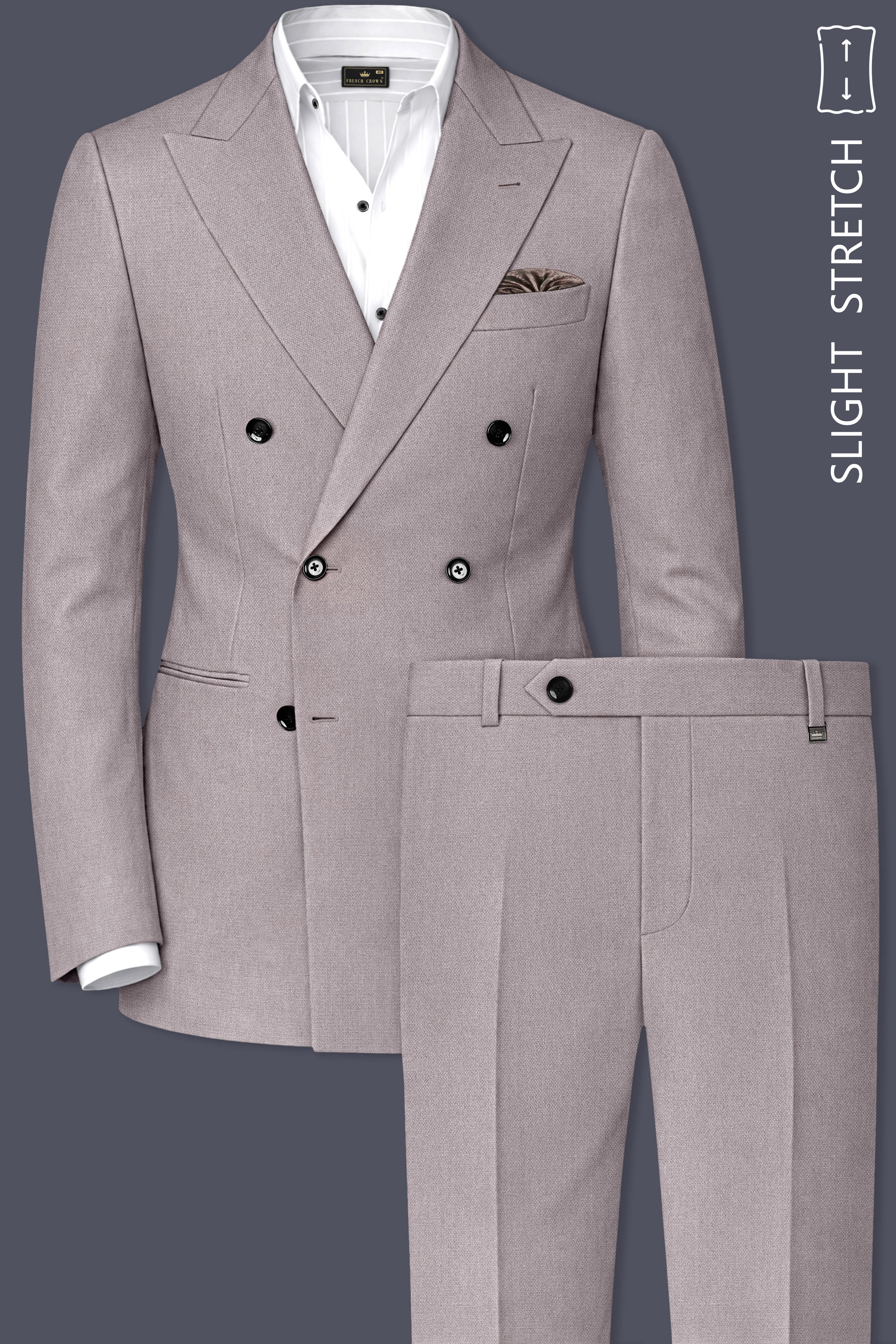 Helix-Fossil Gray Diamond Textured Wool Rich Slight Stretch Double Breasted Suit