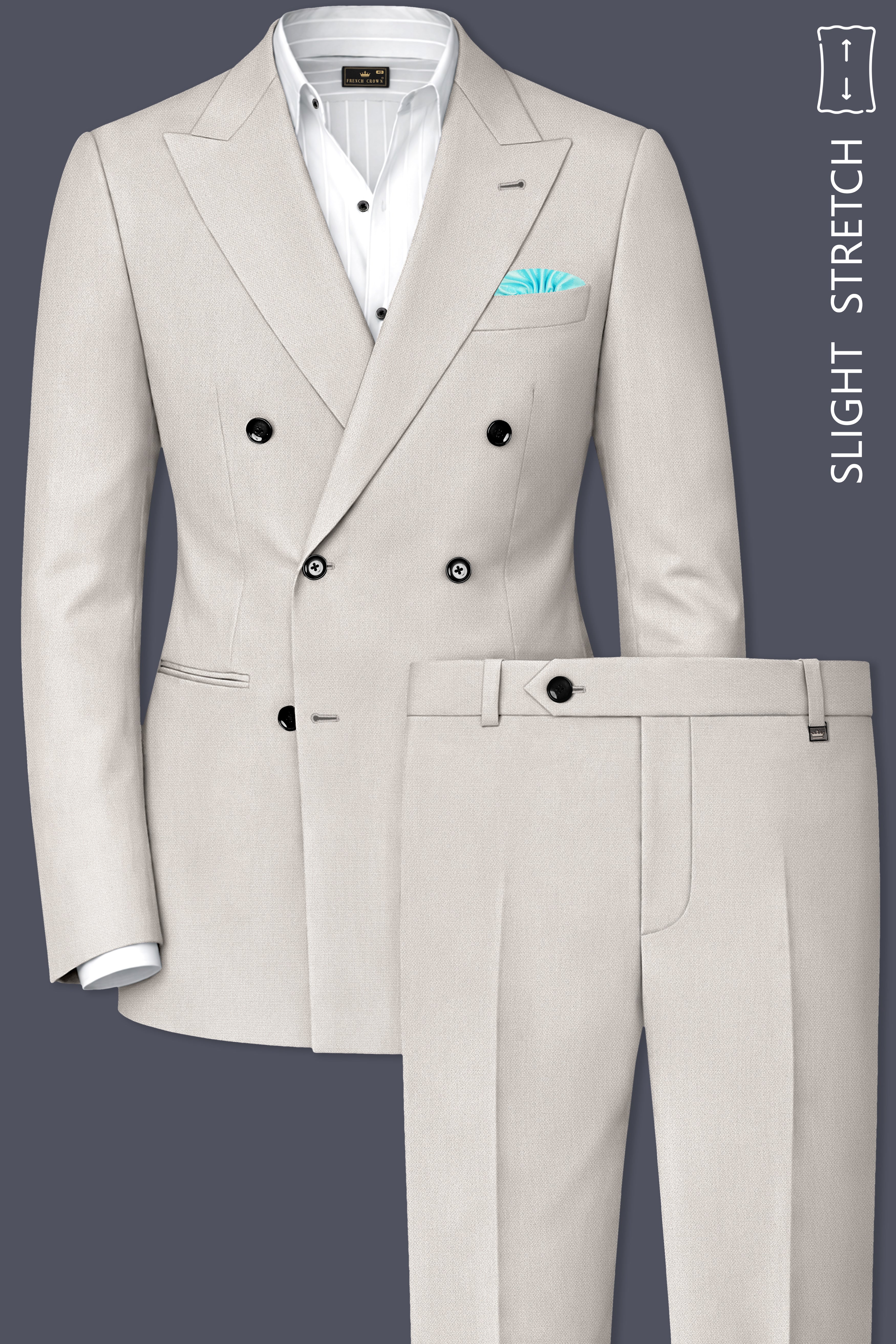 Helix-Fossil Gray Diamond Textured Wool Rich Slight Stretch Double Breasted Suit