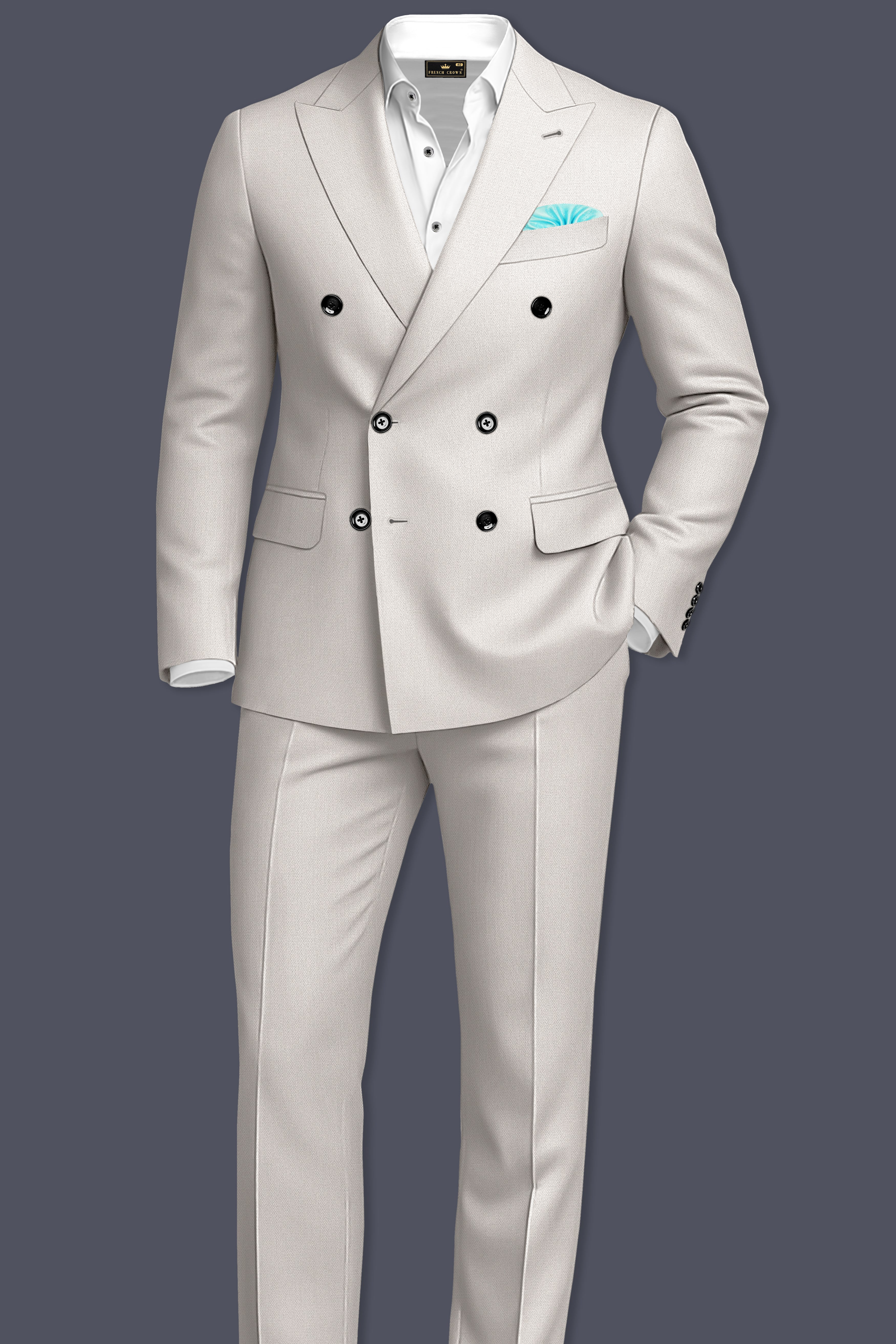 Helix-Fossil Gray Diamond Textured Wool Rich Slight Stretch Double Breasted Suit