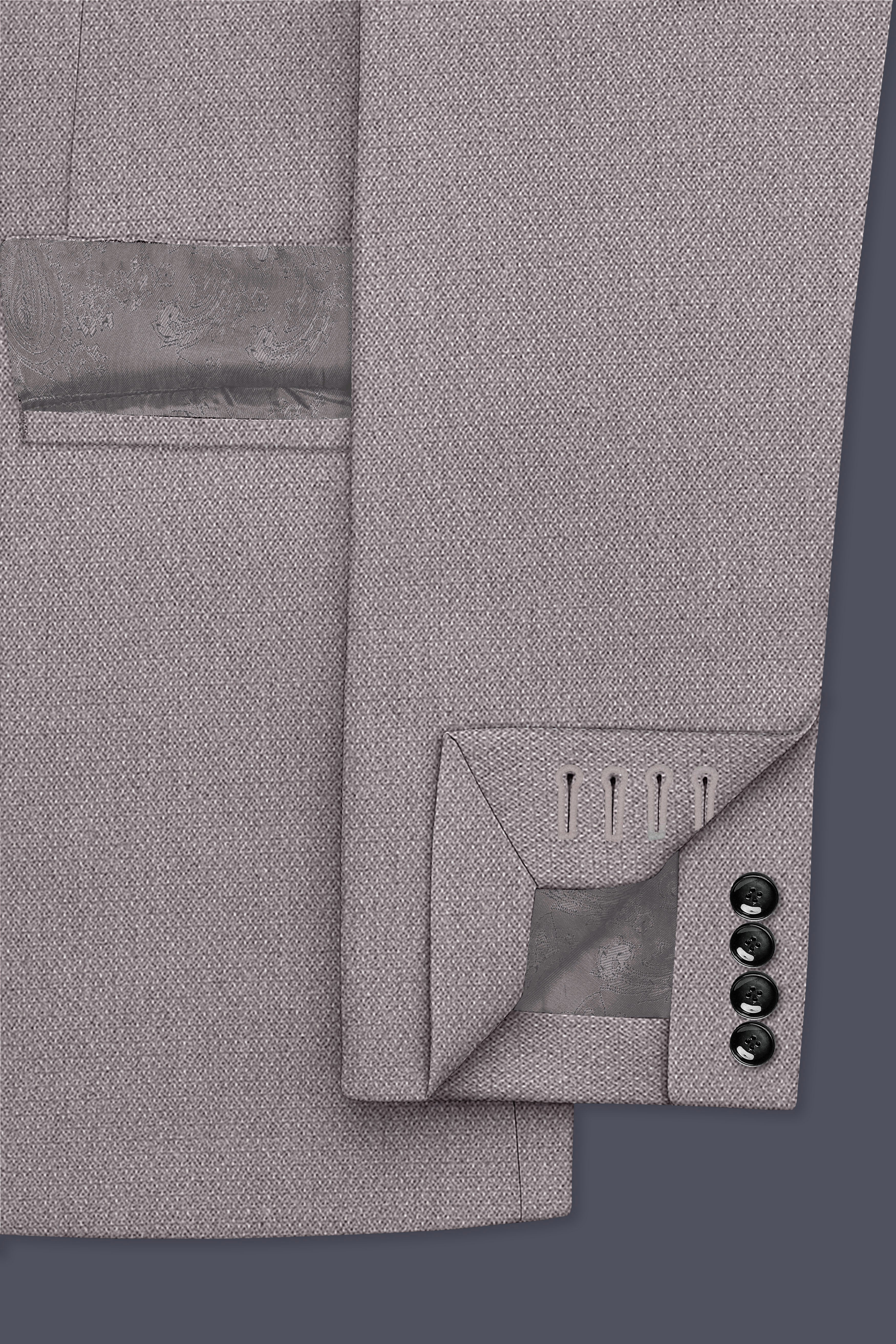 Helix-Fossil Gray Diamond Textured Wool Rich Slight Stretch Double Breasted Suit