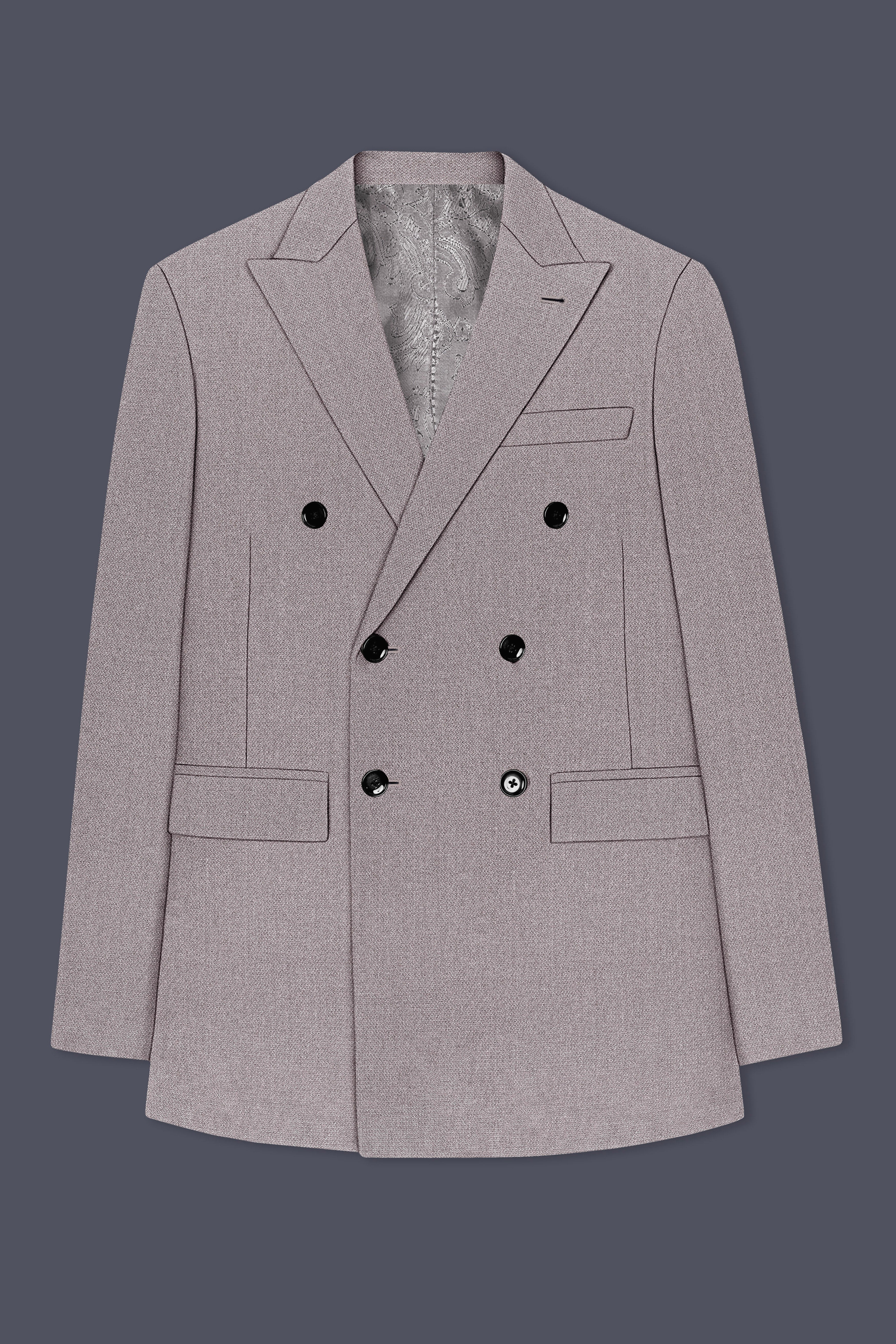 Helix-Fossil Gray Diamond Textured Wool Rich Slight Stretch Double Breasted Suit