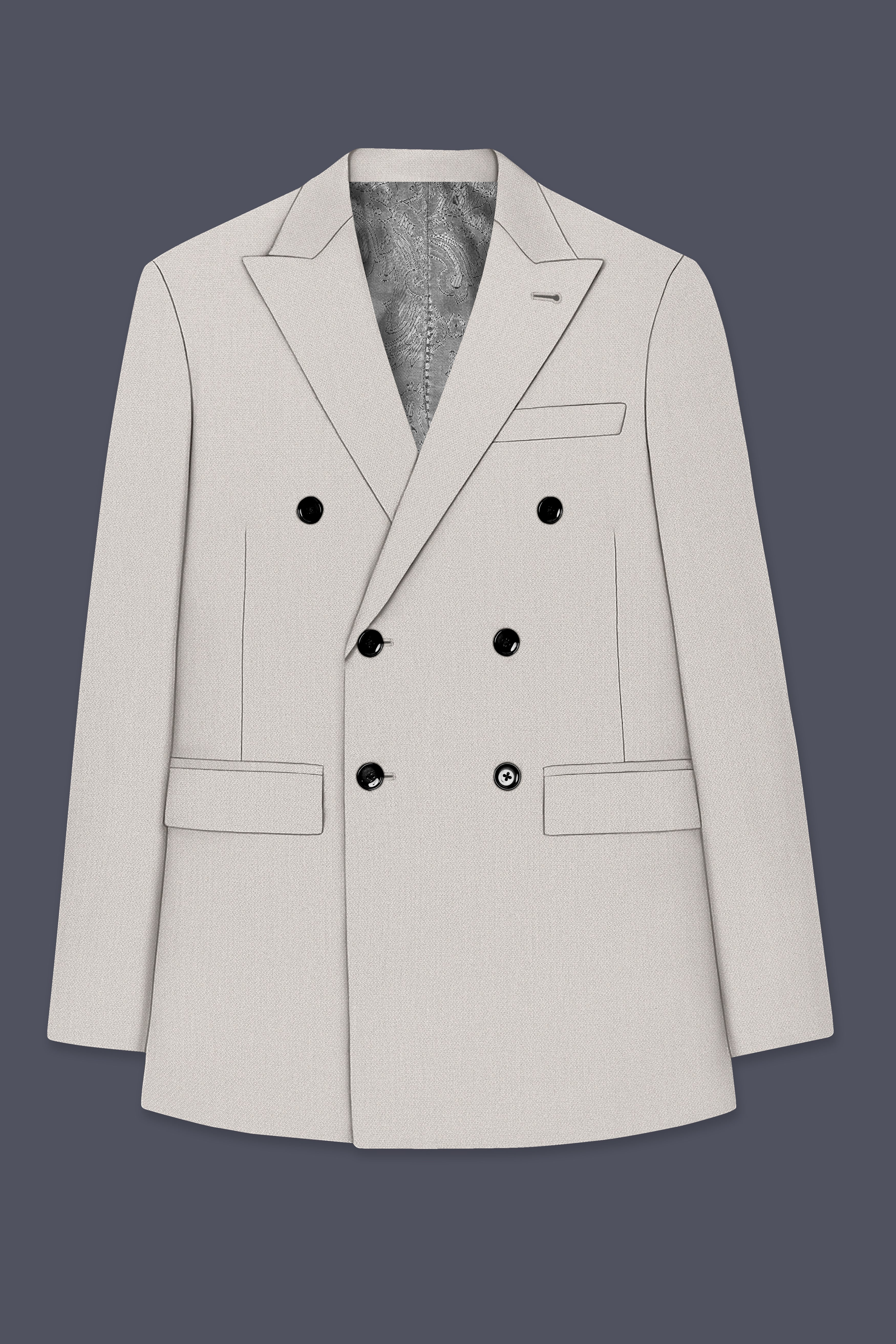 Helix-Fossil Gray Diamond Textured Wool Rich Slight Stretch Double Breasted Suit