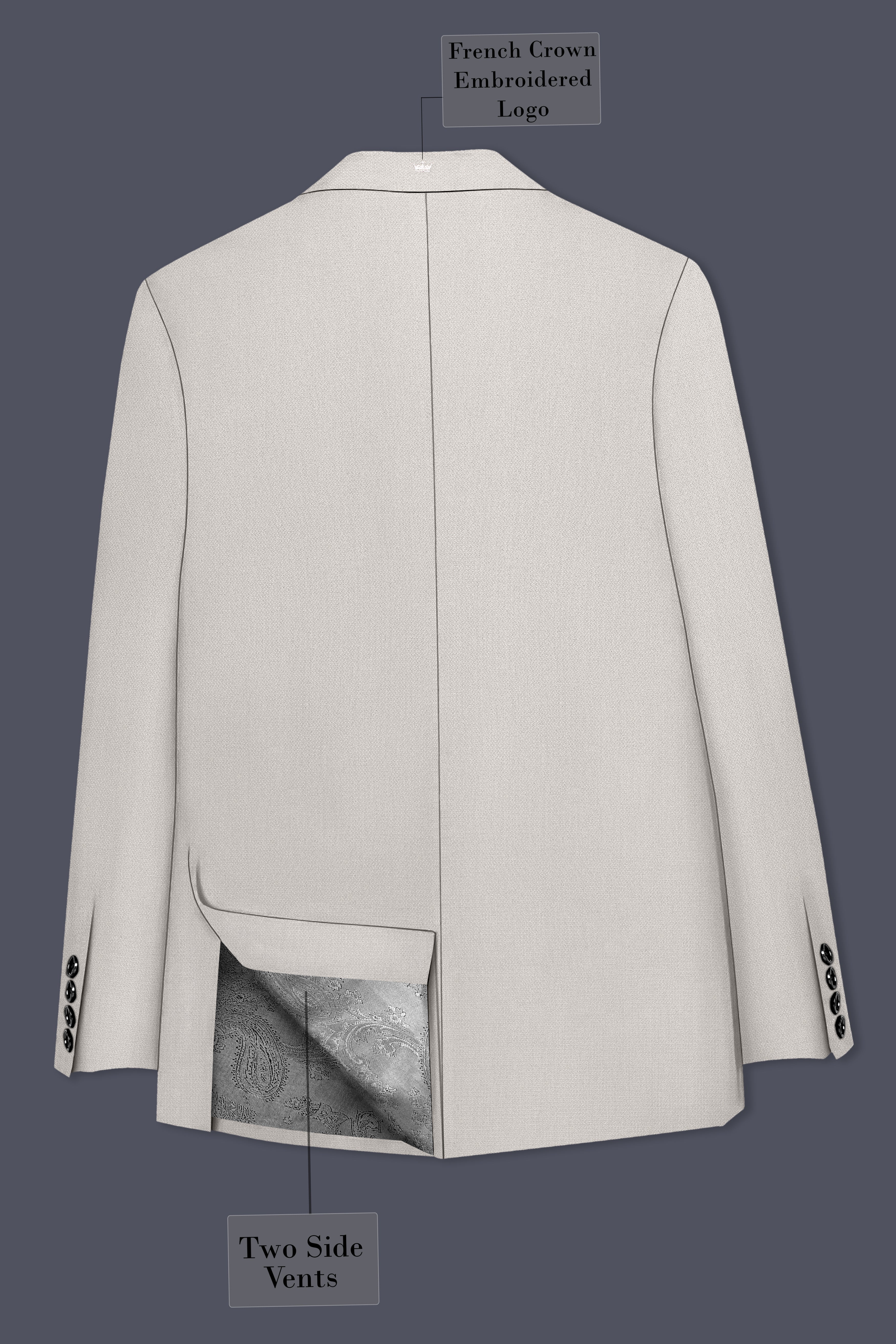 Helix-Fossil Gray Diamond Textured Wool Rich Slight Stretch Double Breasted Suit