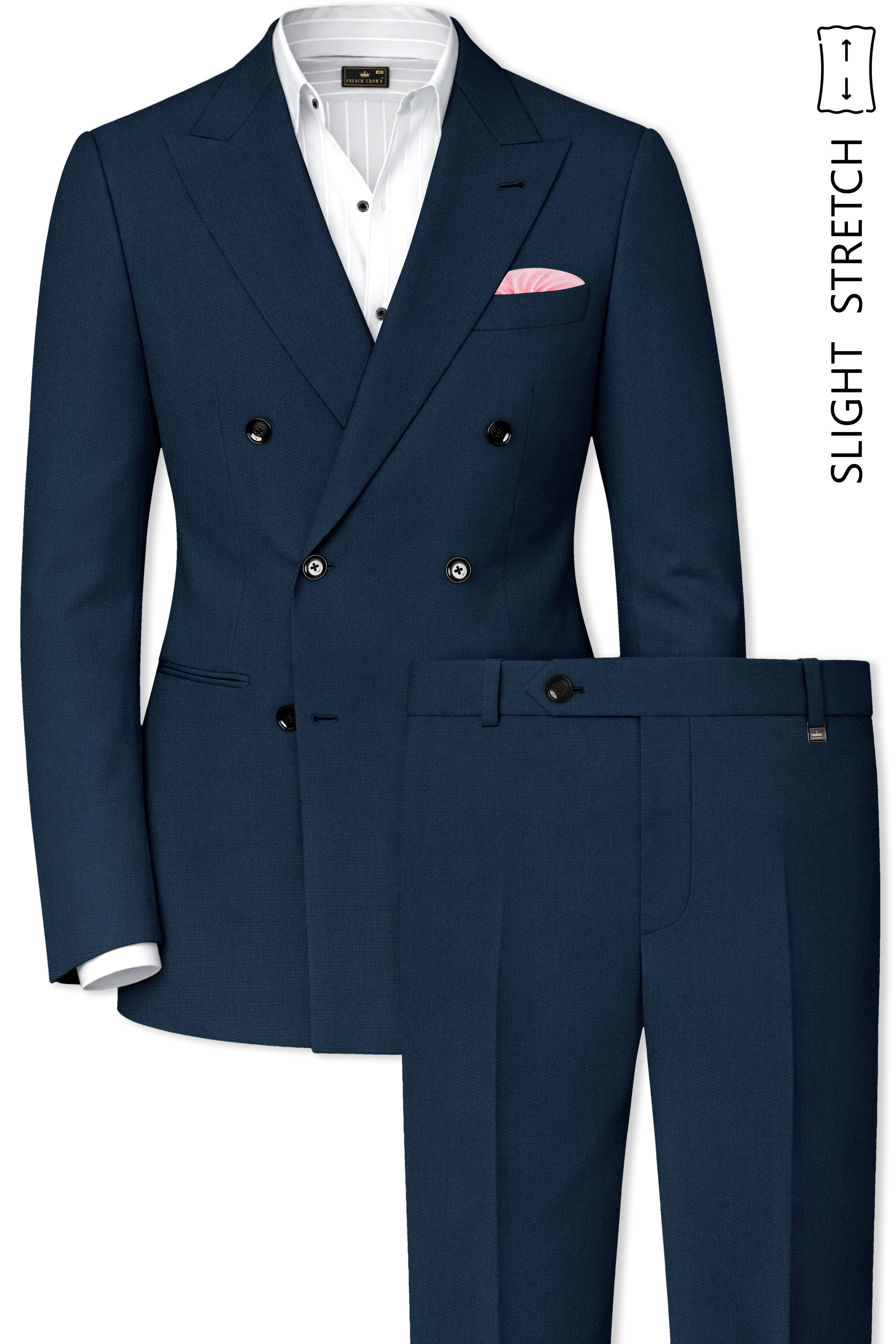 Noctis-Cinder Blue Diamond Textured Wool Rich Slight Stretch Double Breasted Suit