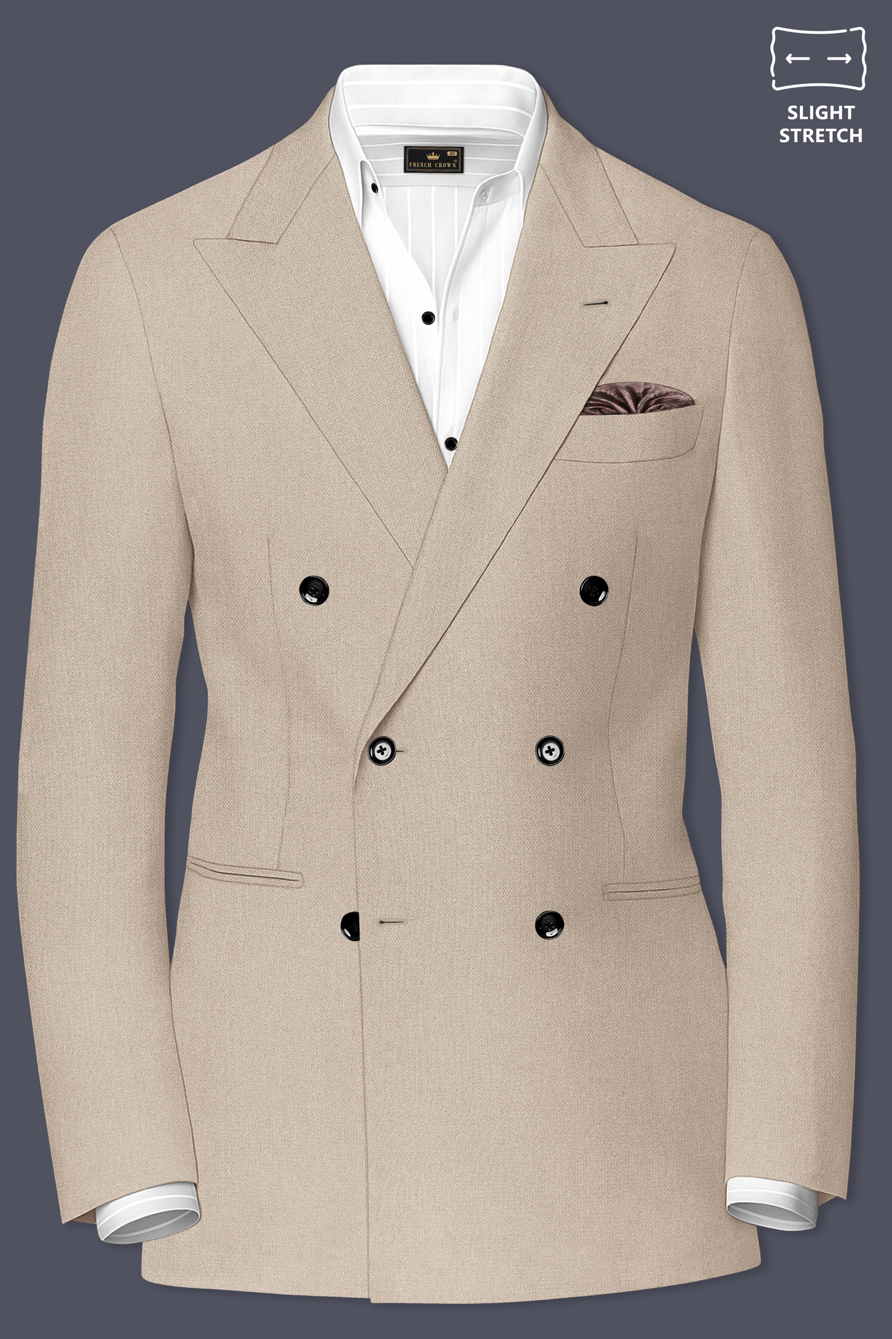 Sienna-Malta Cream Diamond Textured Wool Rich Slight Stretch Double Breasted Suit