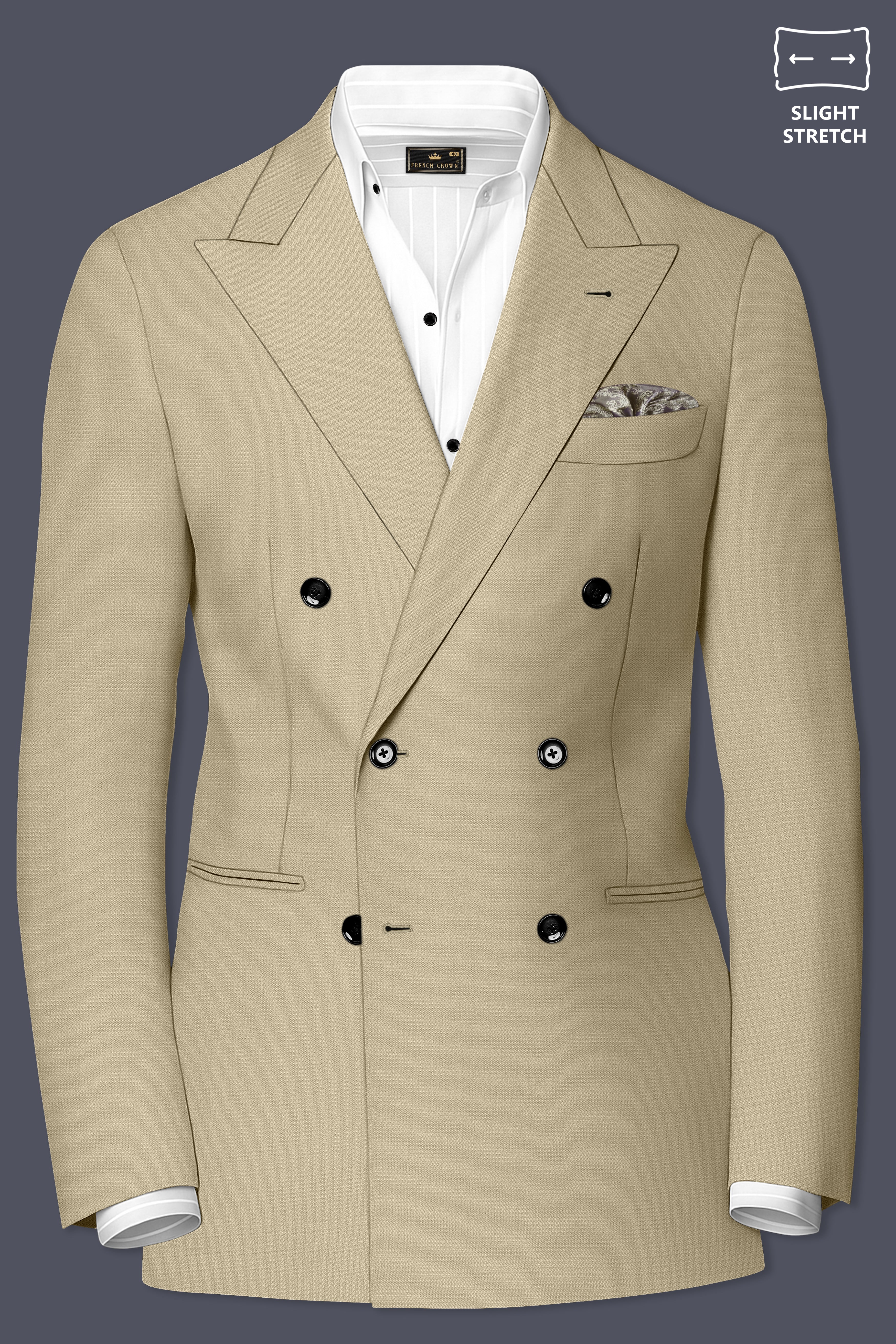 Sienna-Malta Cream Diamond Textured Wool Rich Slight Stretch Double Breasted Suit