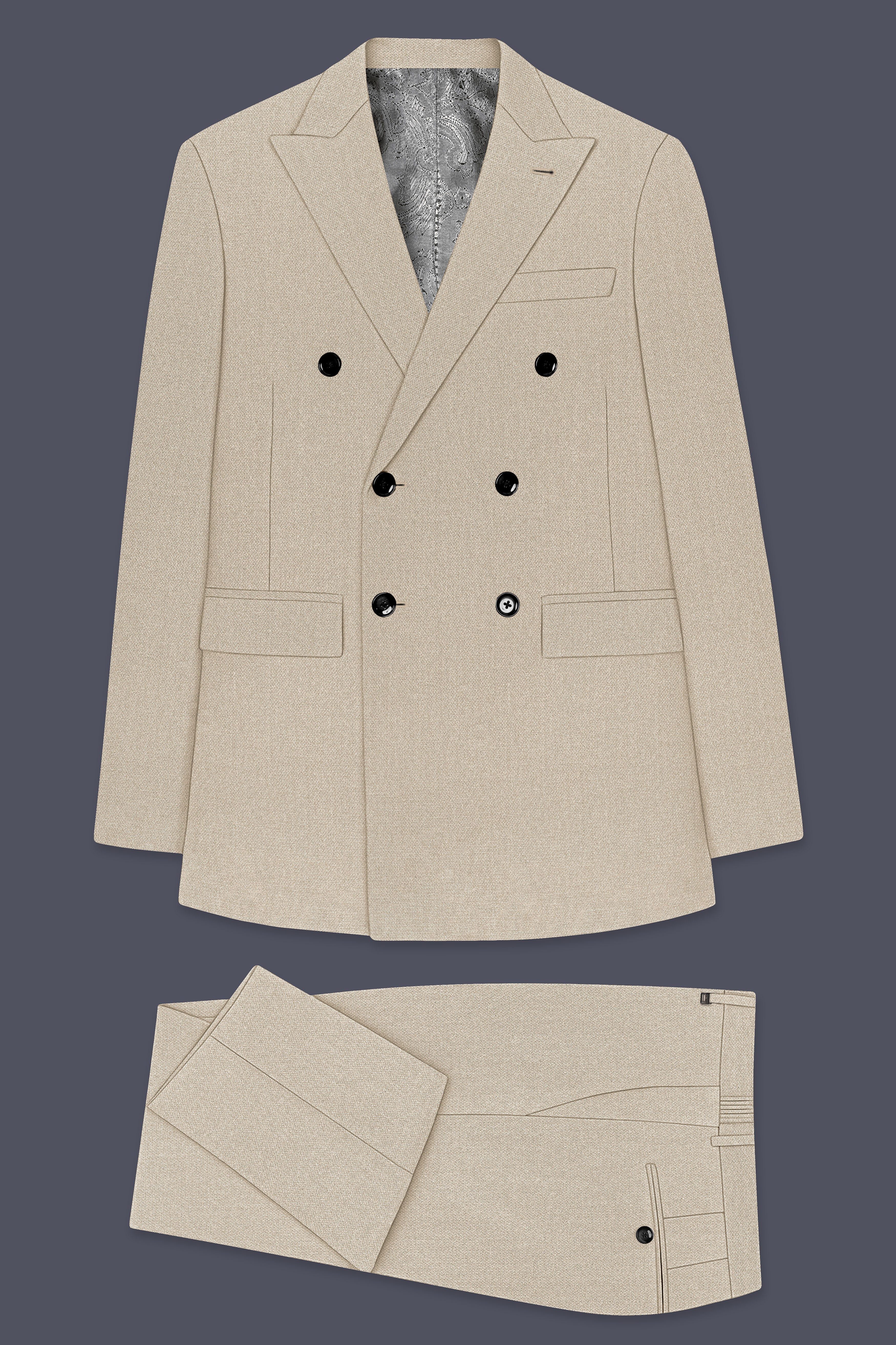 Sienna-Malta Cream Diamond Textured Wool Rich Slight Stretch Double Breasted Suit