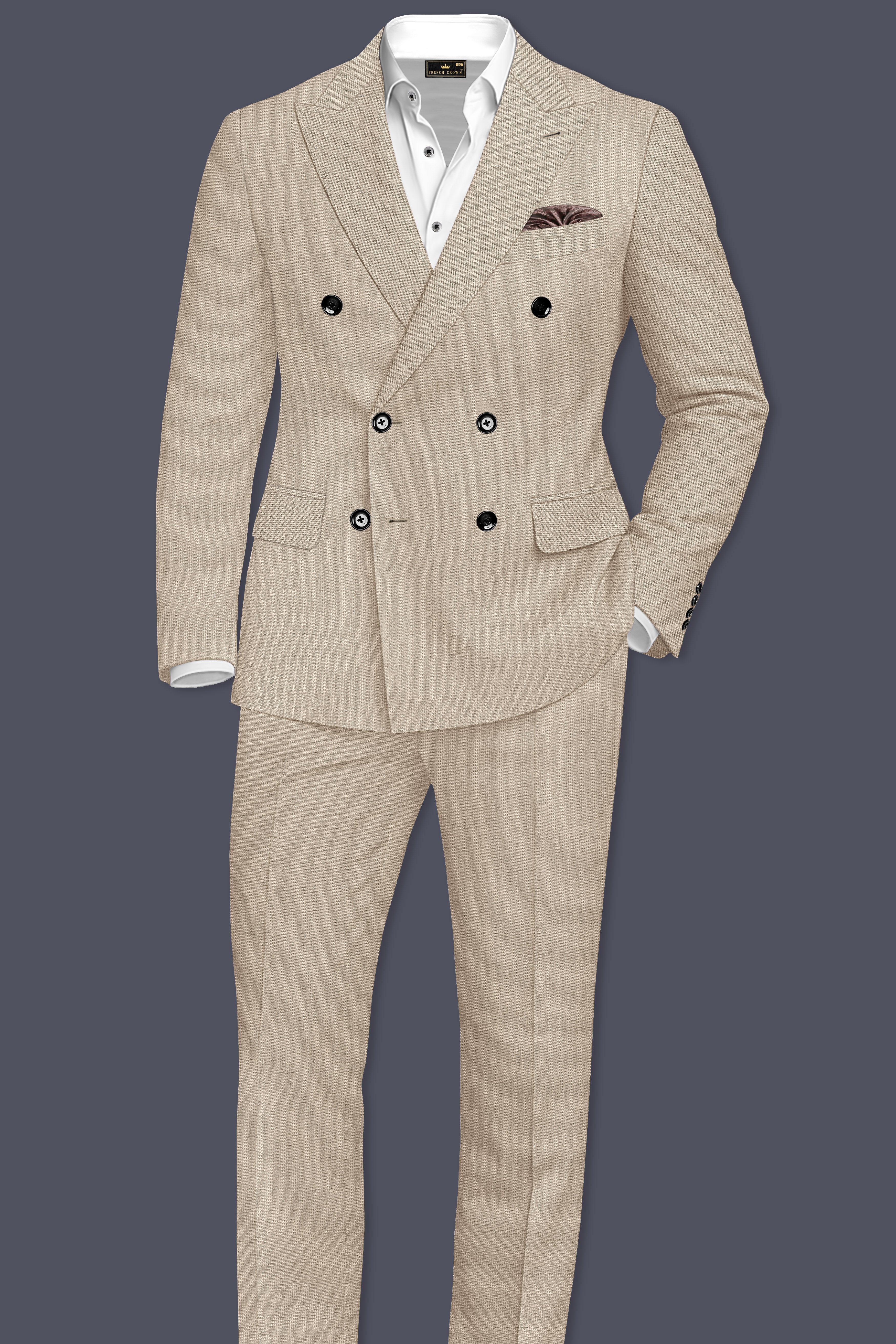 Sienna-Malta Cream Diamond Textured Wool Rich Slight Stretch Double Breasted Suit