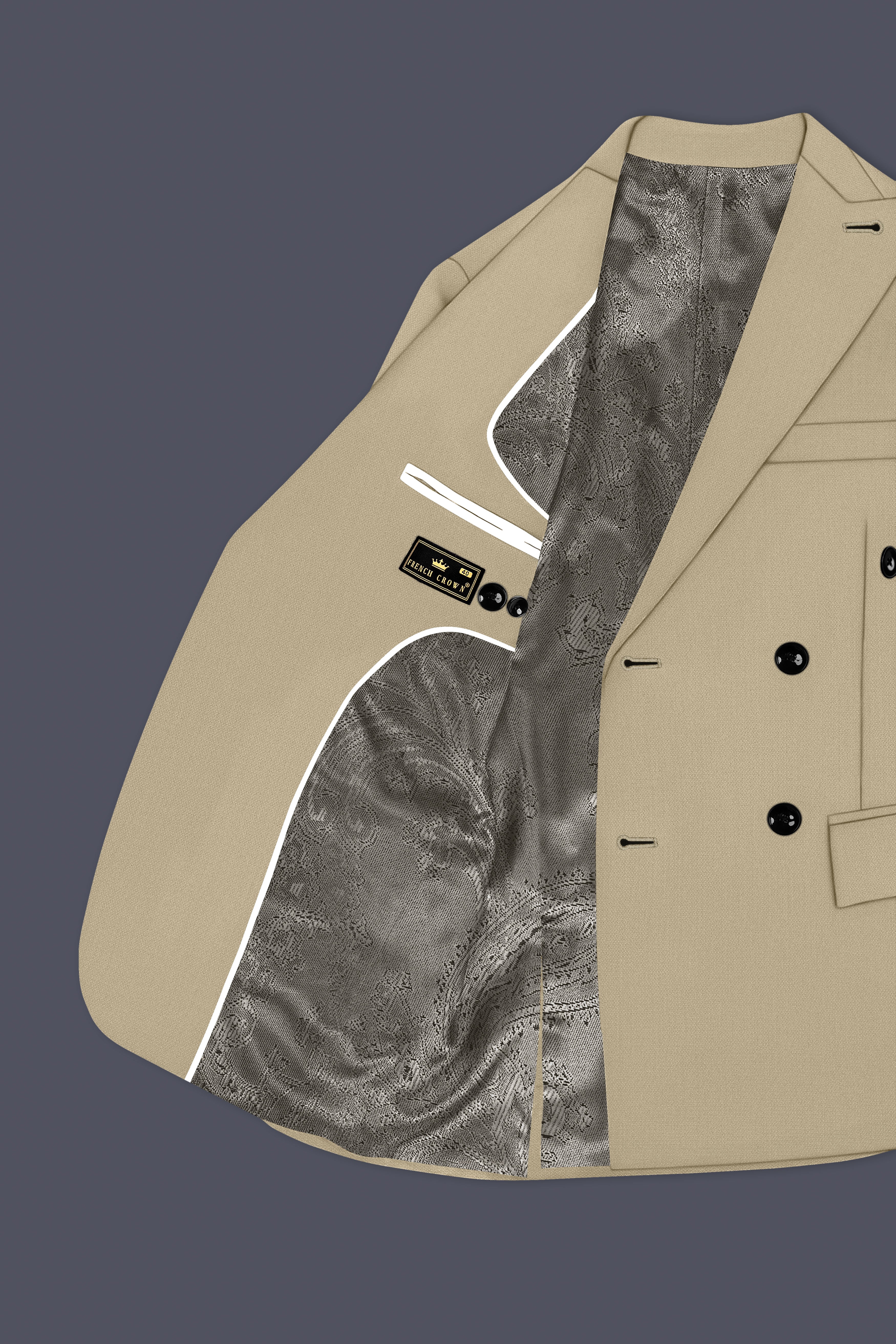 Sienna-Malta Cream Diamond Textured Wool Rich Slight Stretch Double Breasted Suit