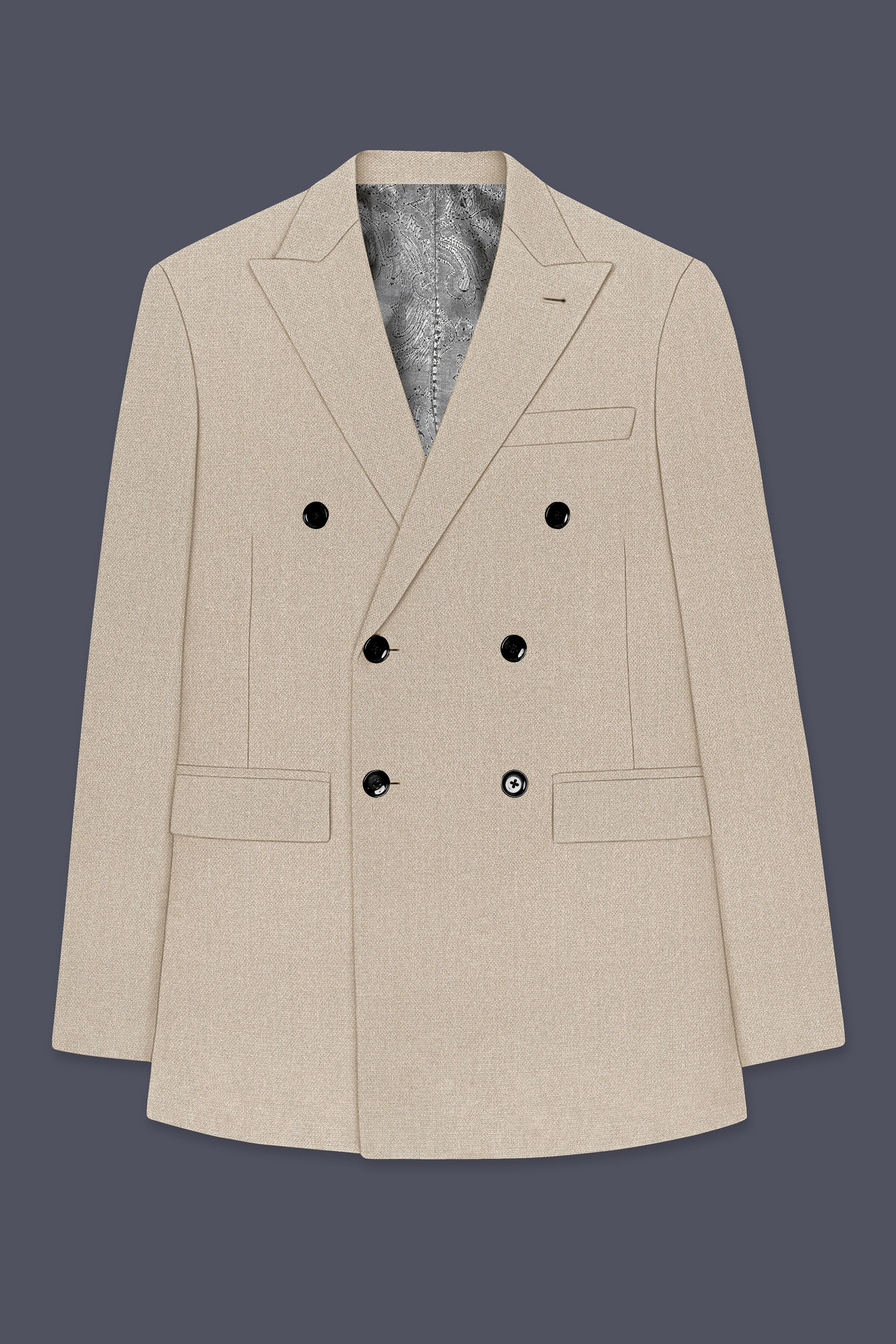 Sienna-Malta Cream Diamond Textured Wool Rich Slight Stretch Double Breasted Suit