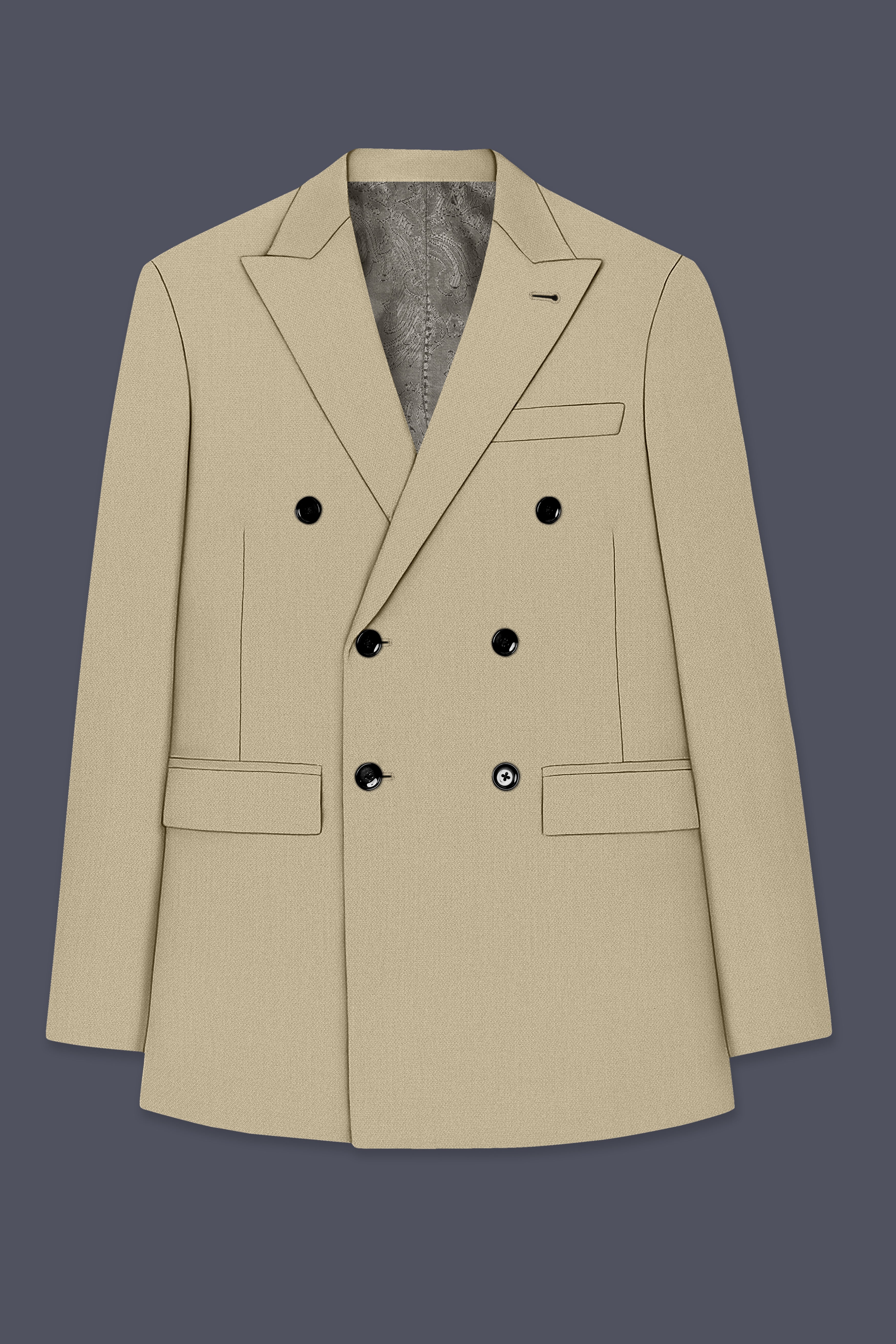 Sienna-Malta Cream Diamond Textured Wool Rich Slight Stretch Double Breasted Suit