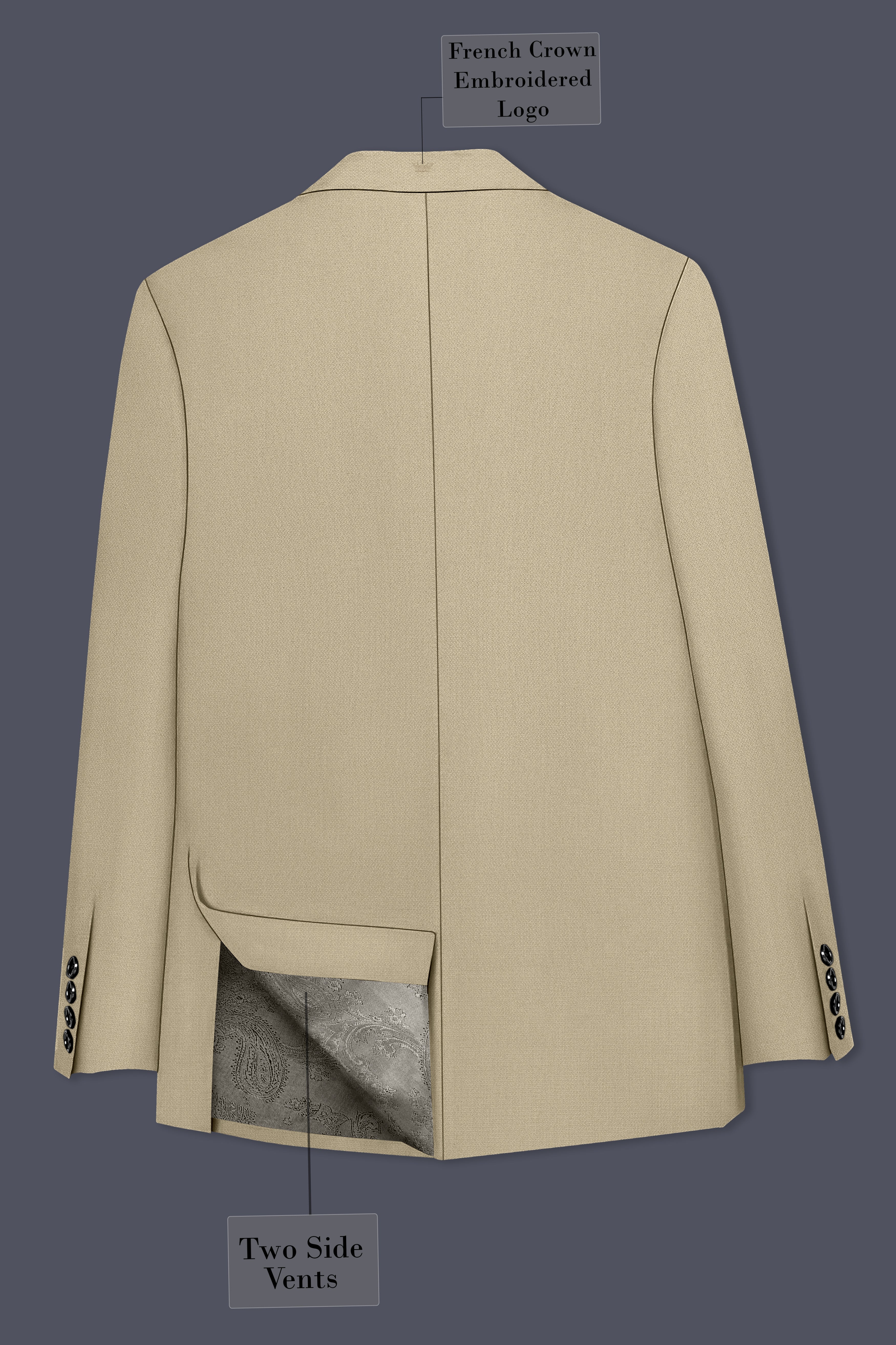 Sienna-Malta Cream Diamond Textured Wool Rich Slight Stretch Double Breasted Suit