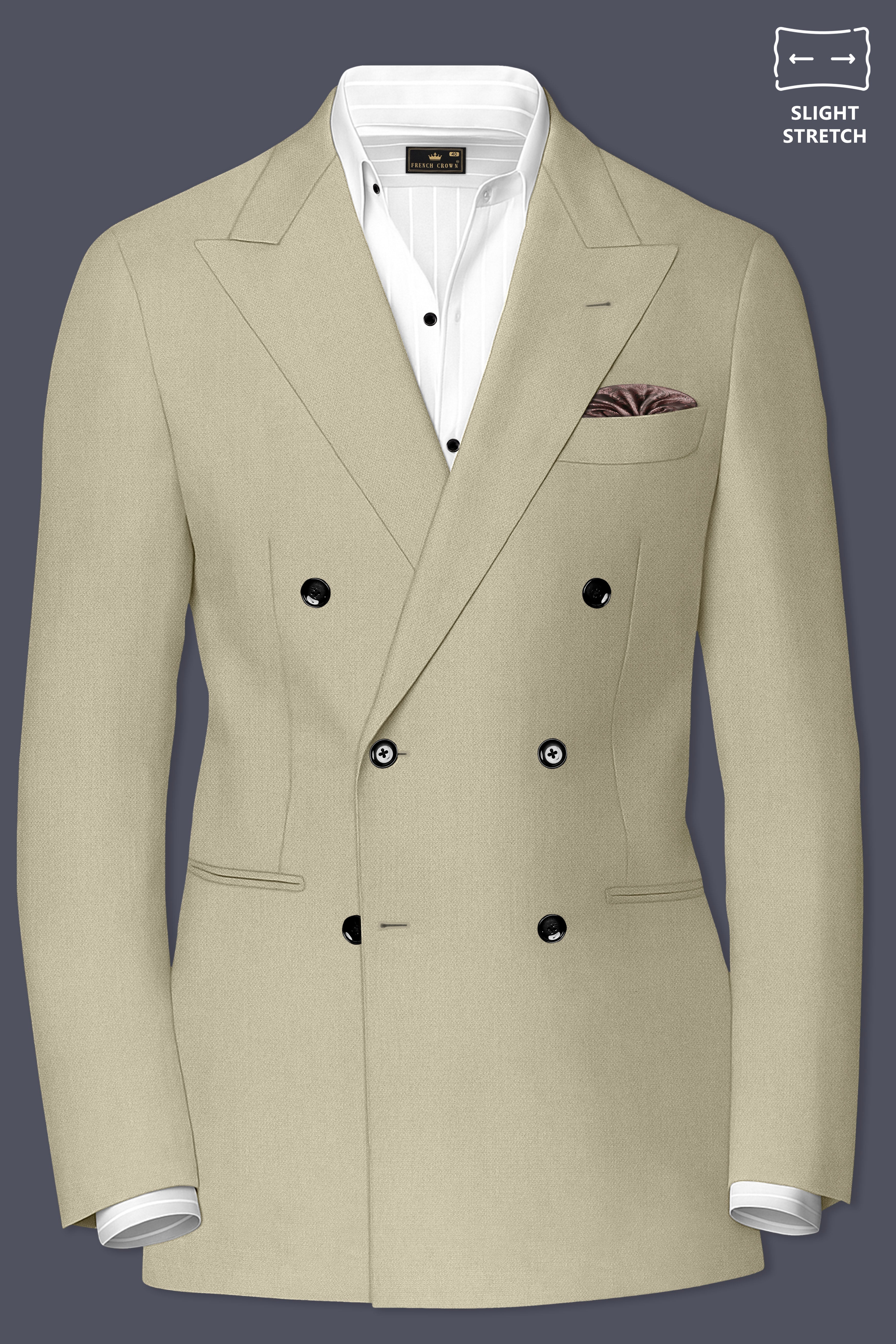 Cedar-Tallow Green Diamond Textured Wool Rich Slight Stretch Double Breasted Suit