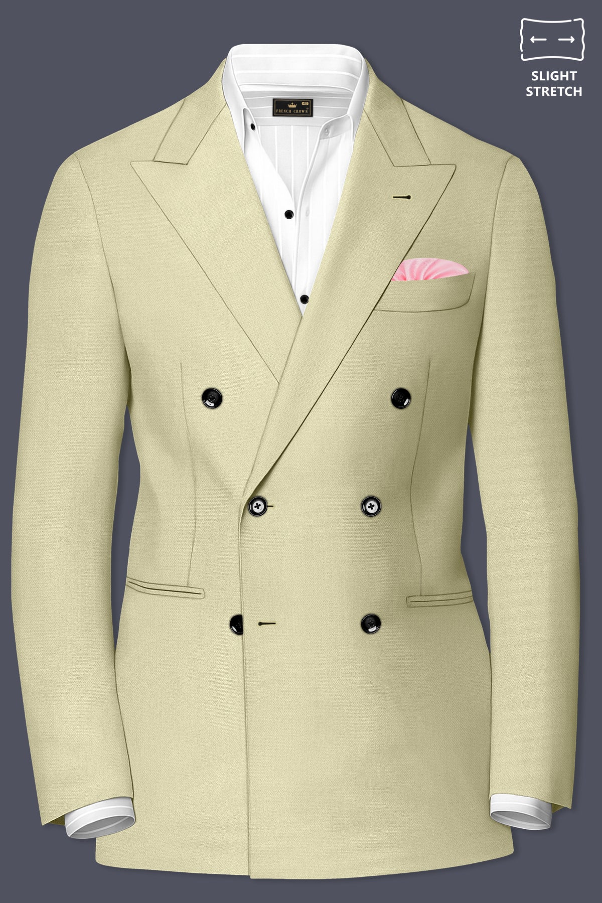 Cedar-Tallow Green Diamond Textured Wool Rich Slight Stretch Double Breasted Suit