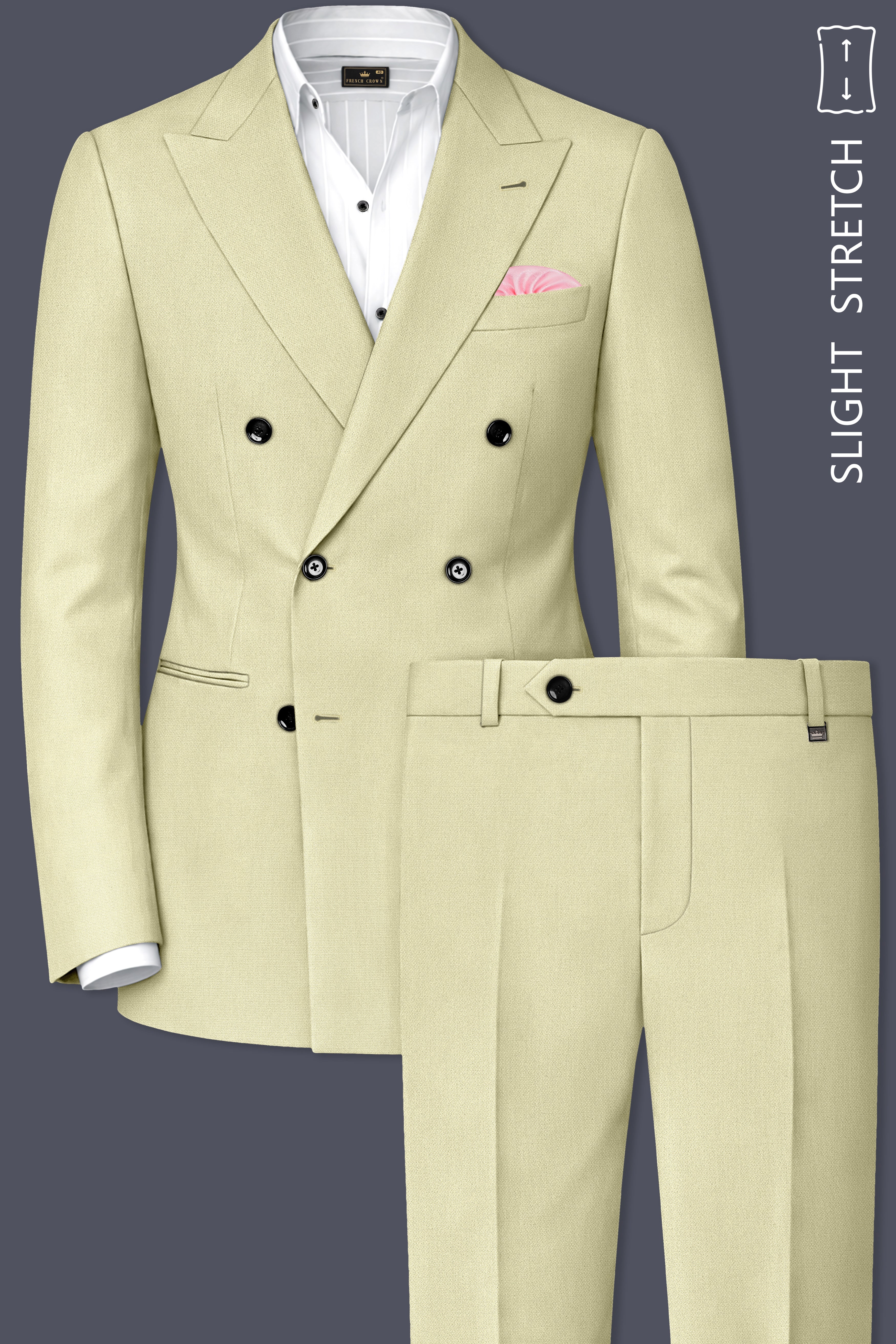 Cedar-Tallow Green Diamond Textured Wool Rich Slight Stretch Double Breasted Suit