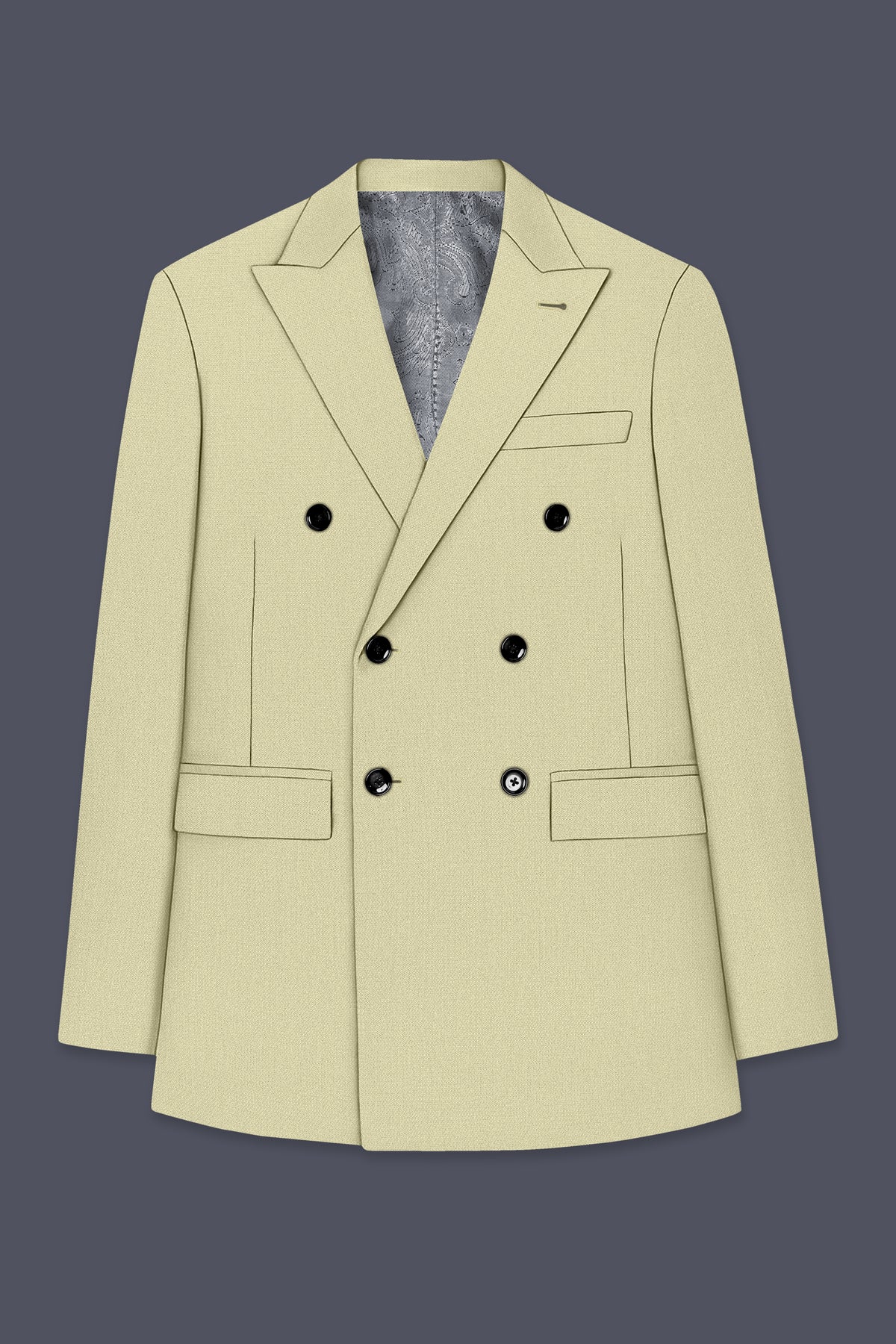 Cedar-Tallow Green Diamond Textured Wool Rich Slight Stretch Double Breasted Suit