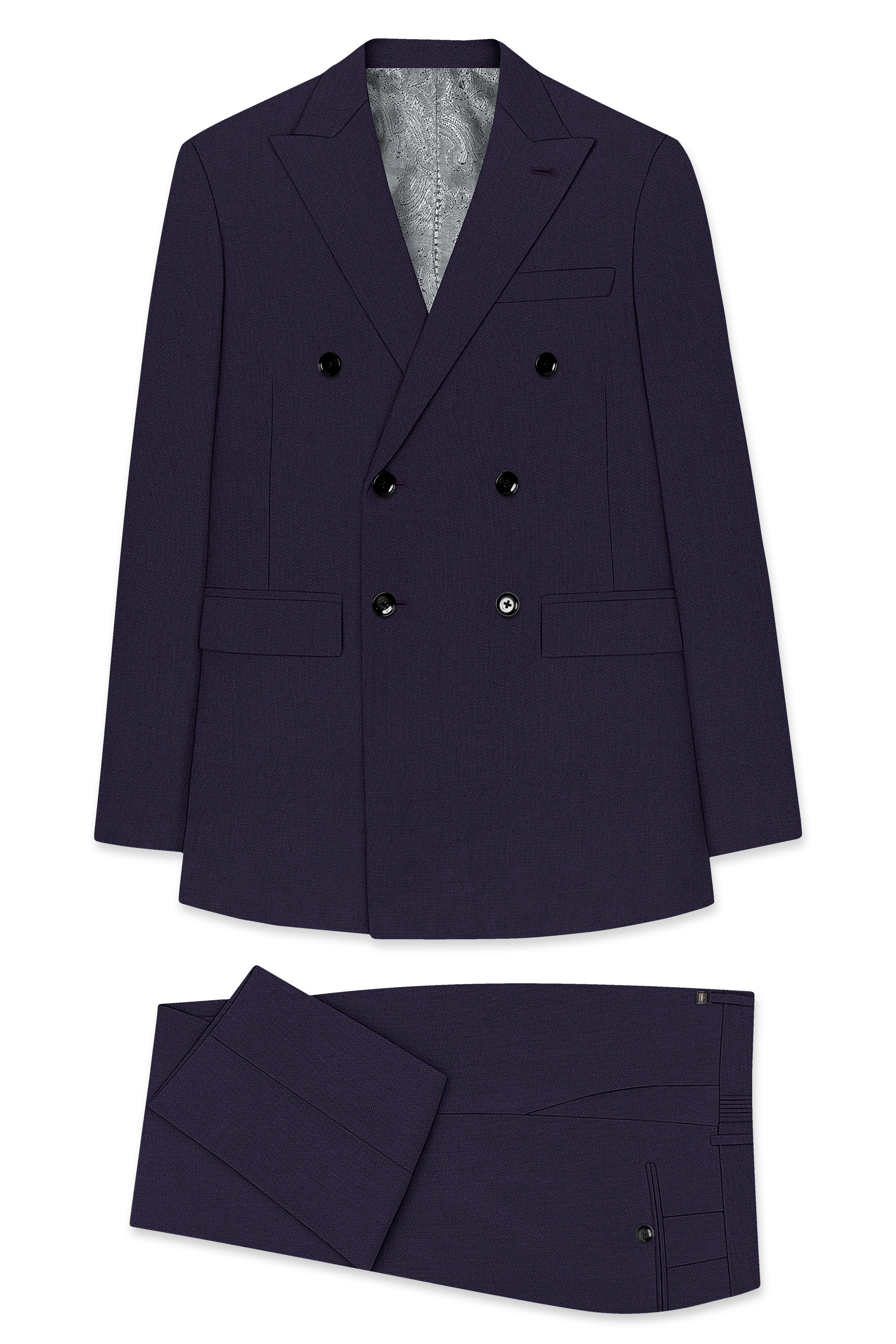 Vesper-Bastille Purple Diamond Textured Wool Rich Slight Stretch Double Breasted Suit