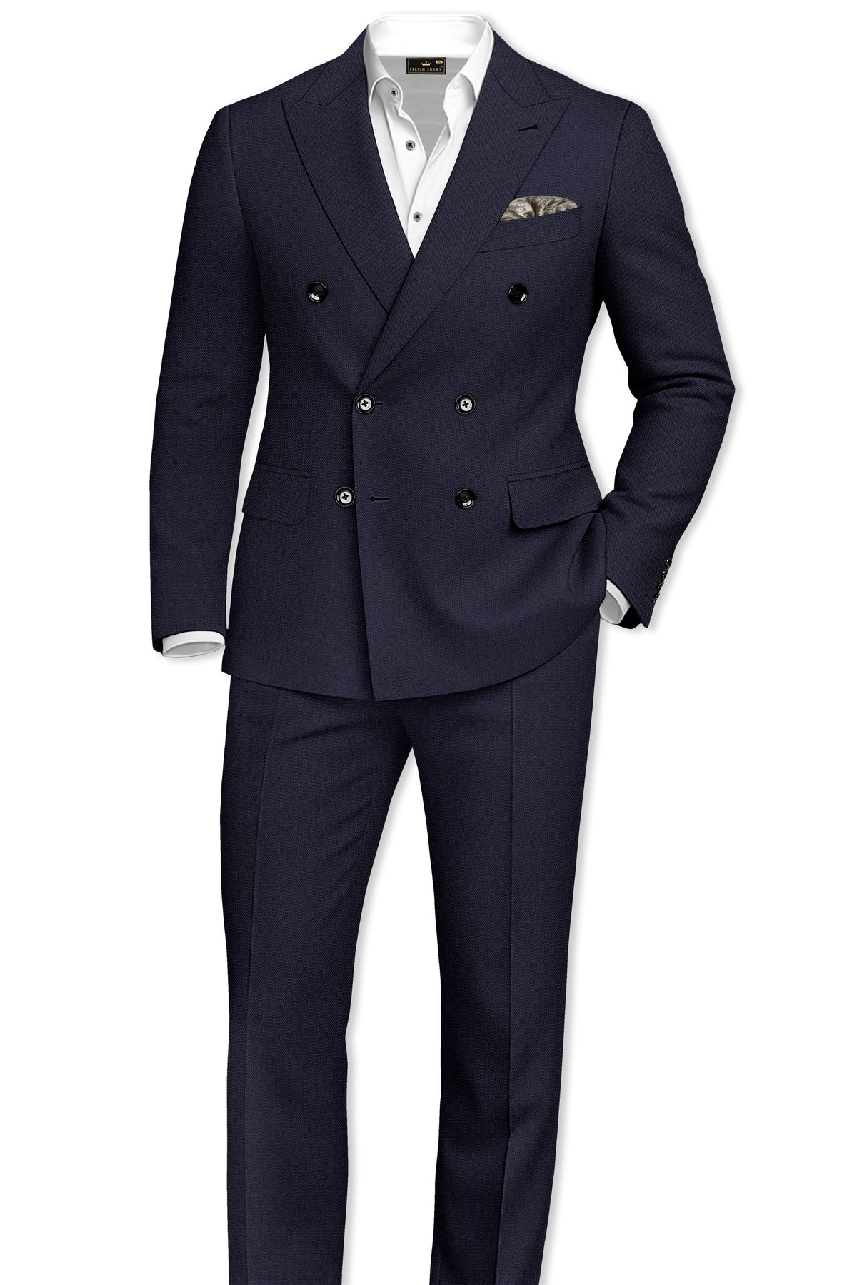 Vesper-Bastille Purple Diamond Textured Wool Rich Slight Stretch Double Breasted Suit