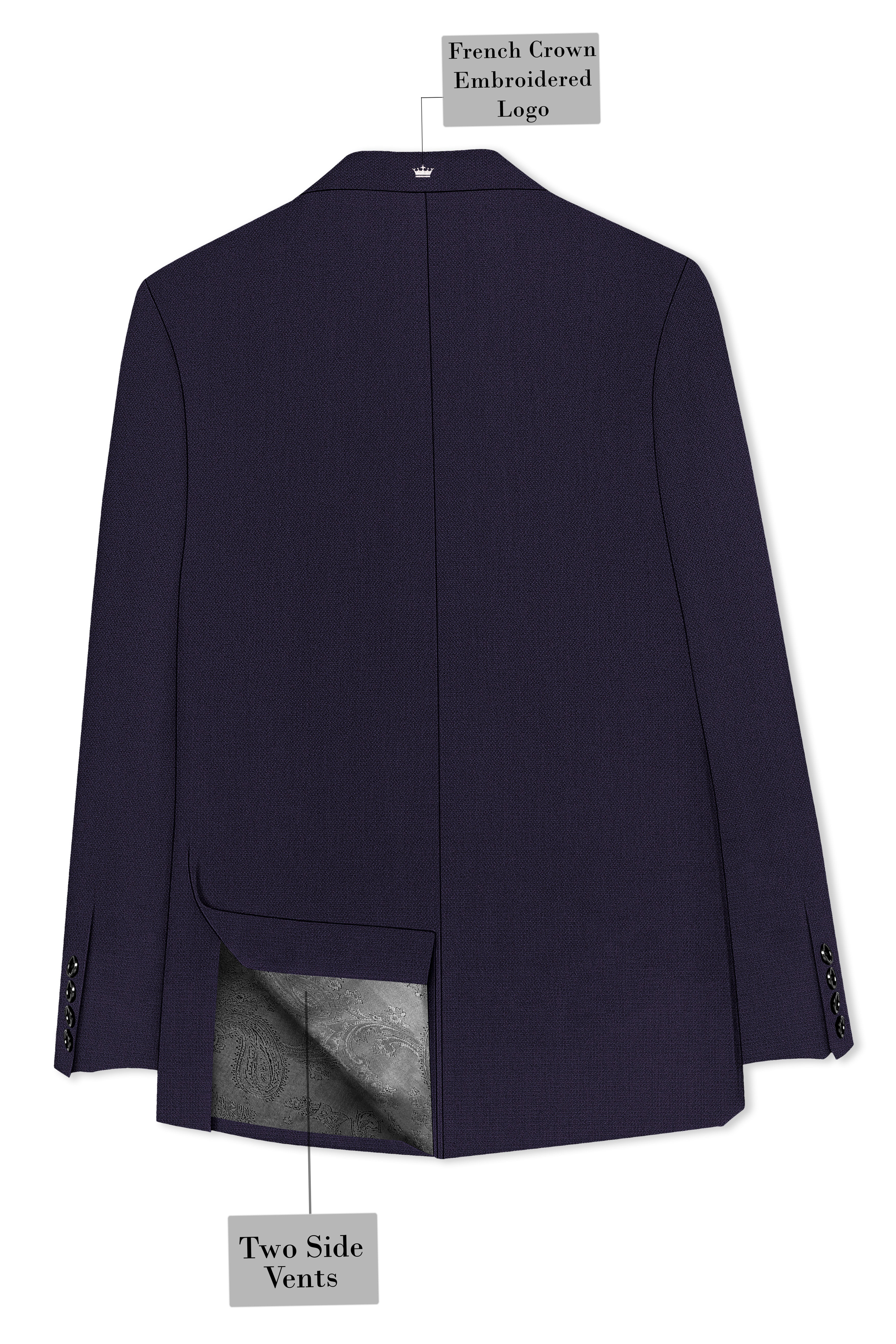 Vesper-Bastille Purple Diamond Textured Wool Rich Slight Stretch Double Breasted Suit