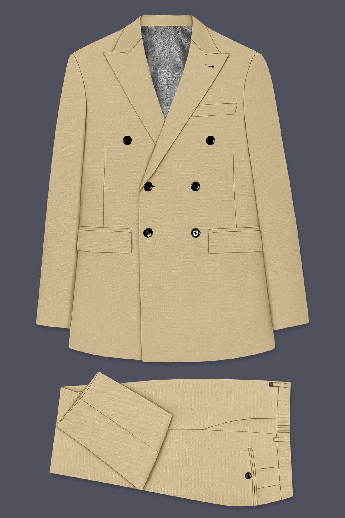 Sable-Mongoose Cream Diamond Textured Wool Rich Slight Stretch Double Breasted Suit