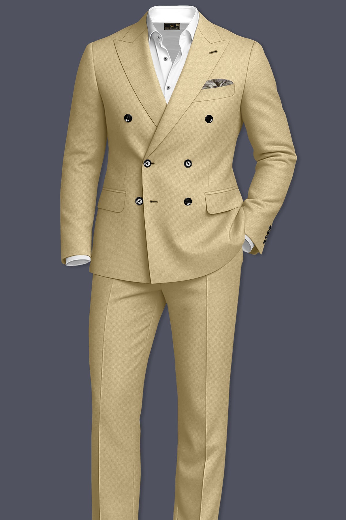 Sable-Mongoose Cream Diamond Textured Wool Rich Slight Stretch Double Breasted Suit