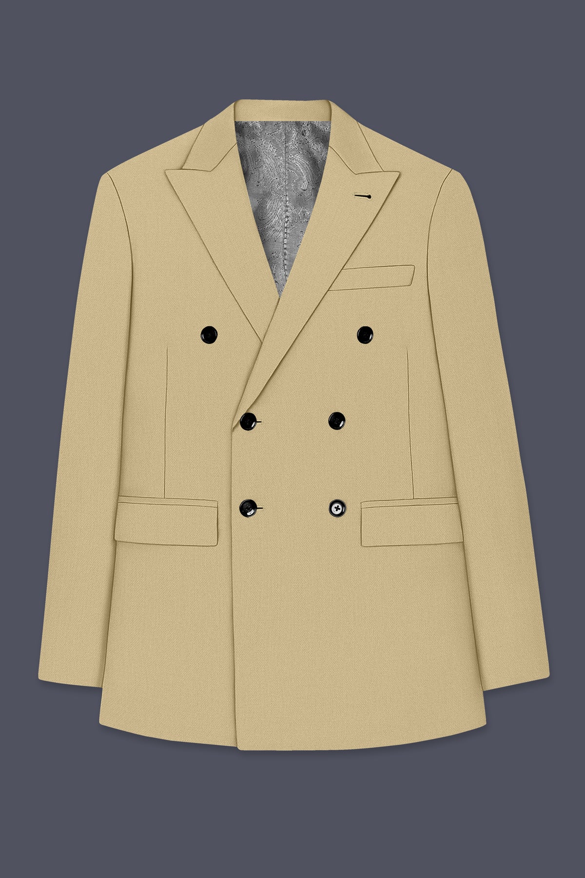 Sable-Mongoose Cream Diamond Textured Wool Rich Slight Stretch Double Breasted Suit