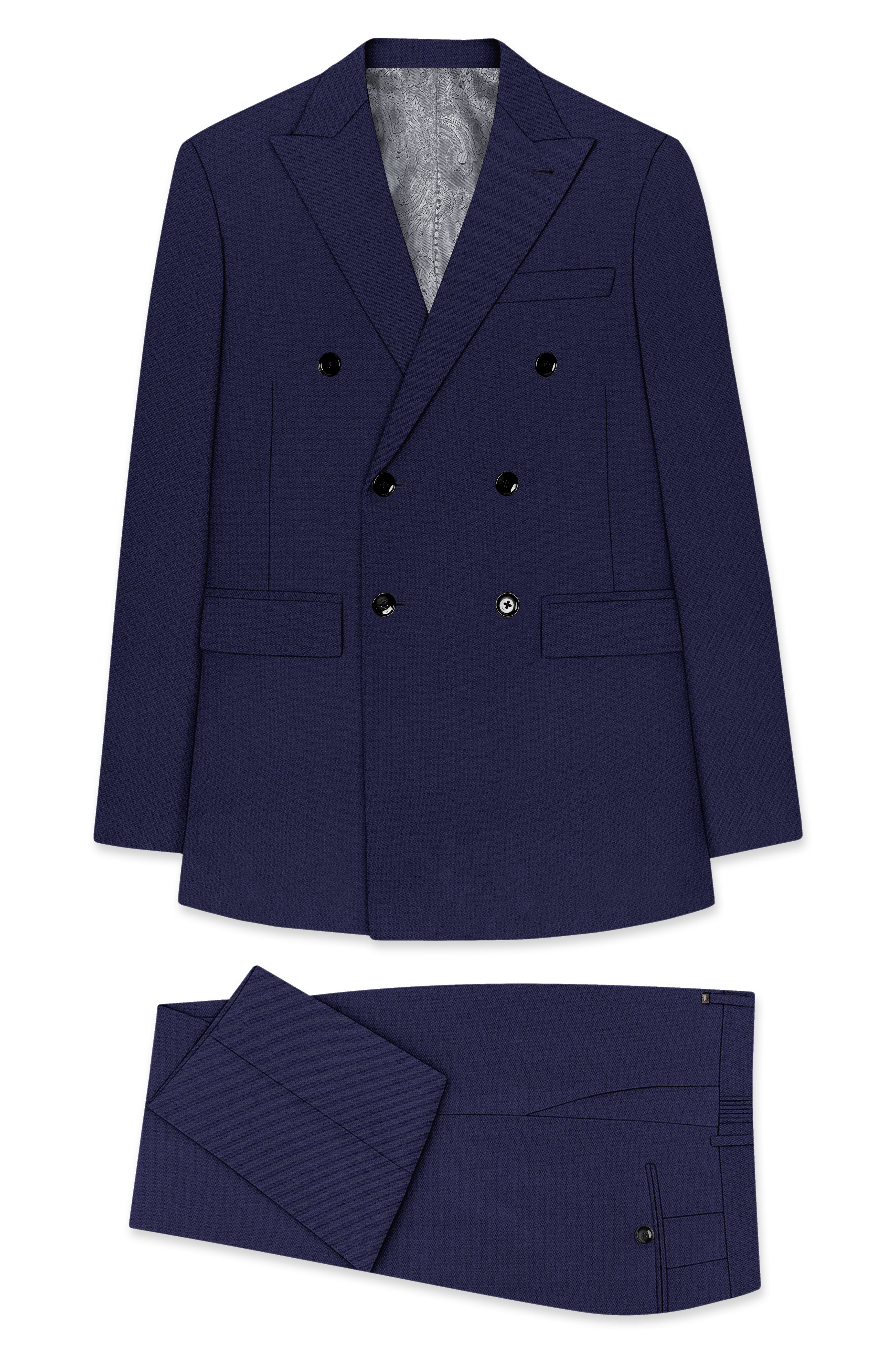 Orion-Vulcan Blue Diamond Textured Wool Rich Slight Stretch Double Breasted Suit
