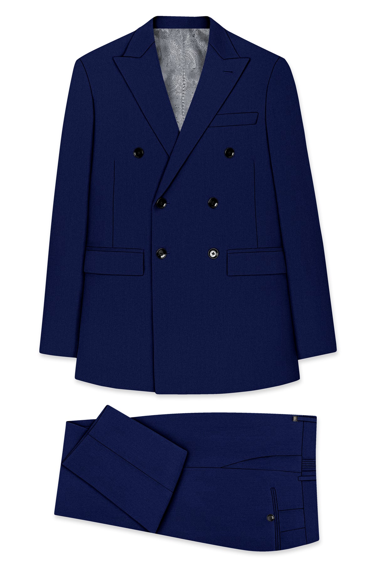 Orion-Vulcan Blue Diamond Textured Wool Rich Slight Stretch Double Breasted Suit
