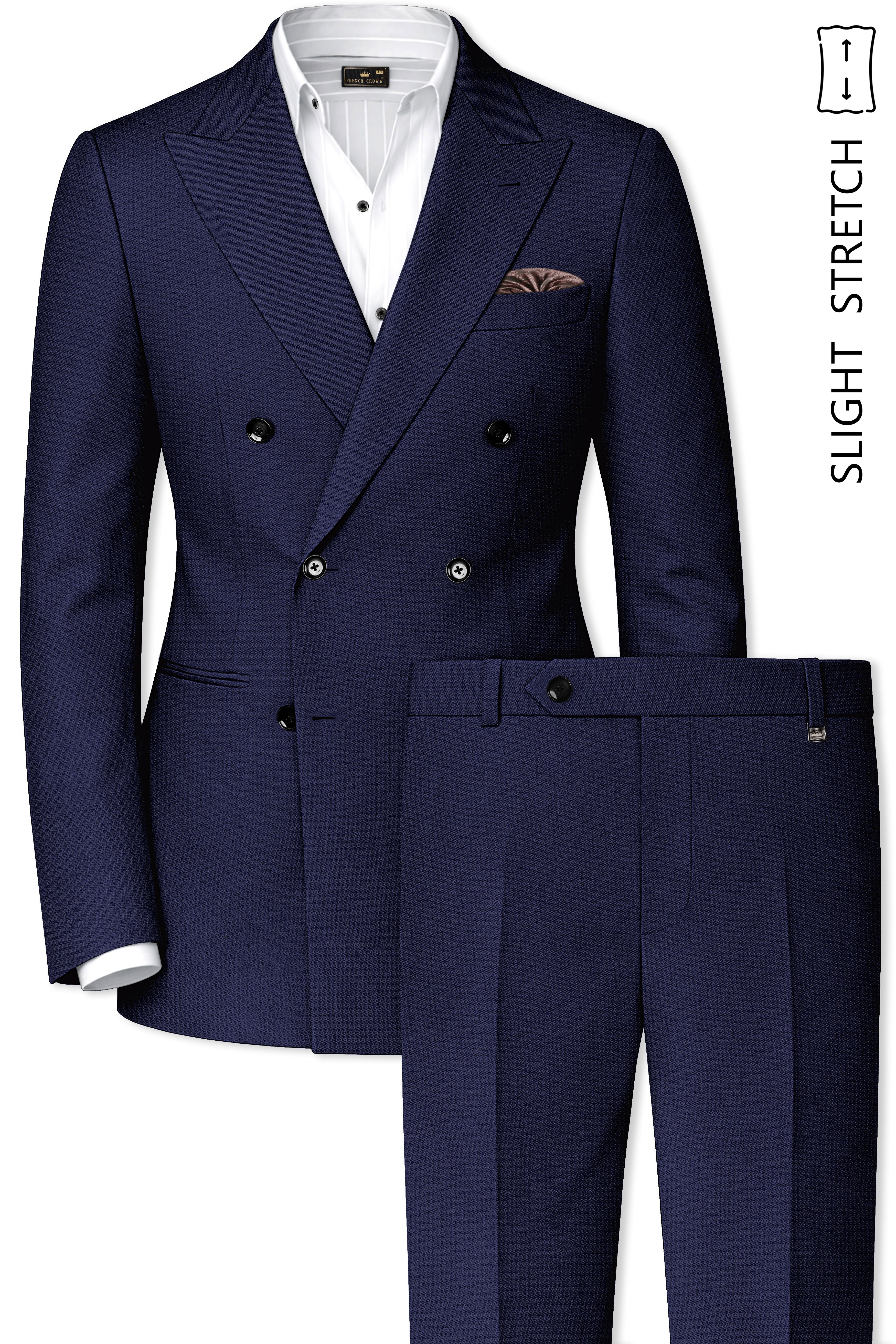 Orion-Vulcan Blue Diamond Textured Wool Rich Slight Stretch Double Breasted Suit