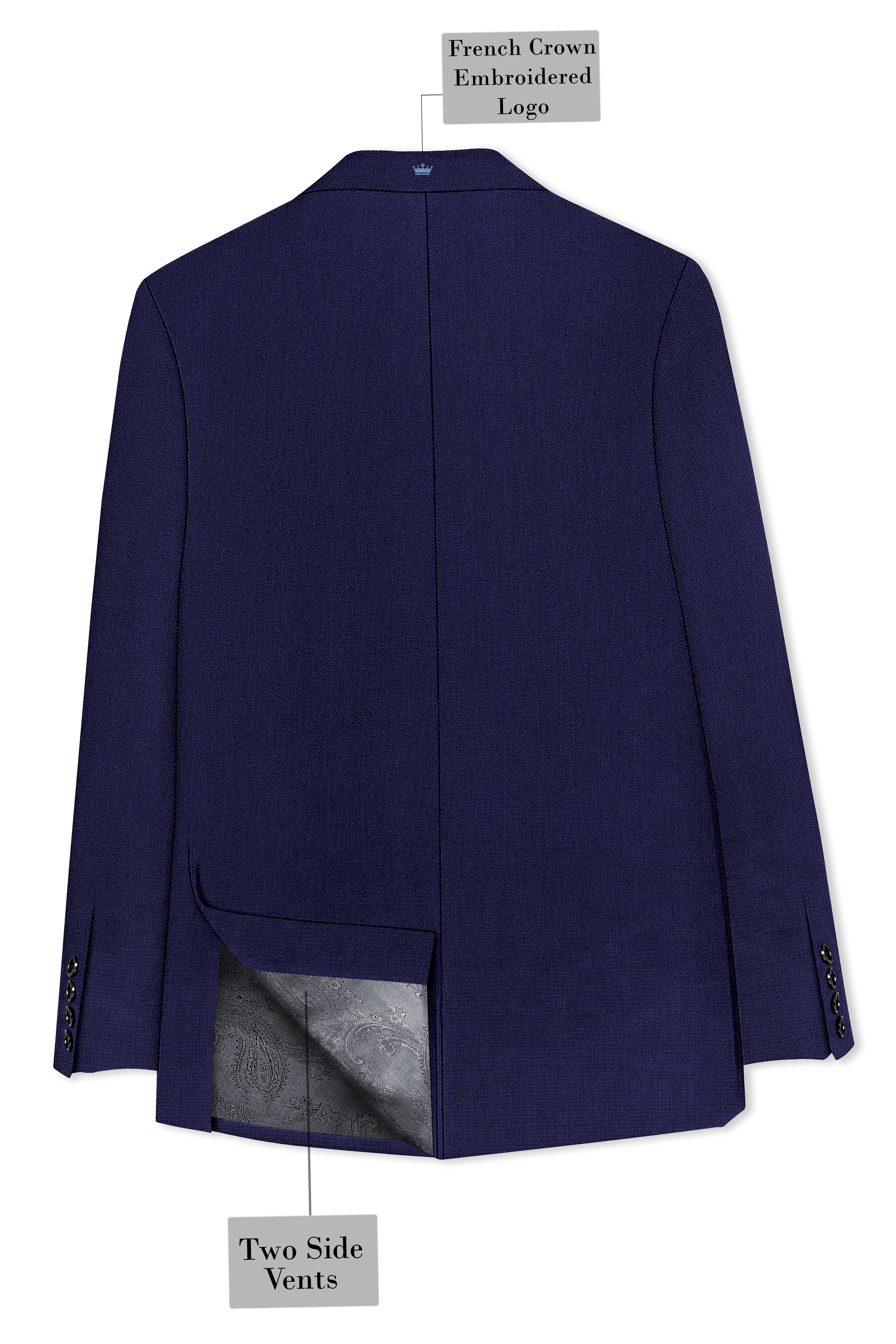Orion-Vulcan Blue Diamond Textured Wool Rich Slight Stretch Double Breasted Suit