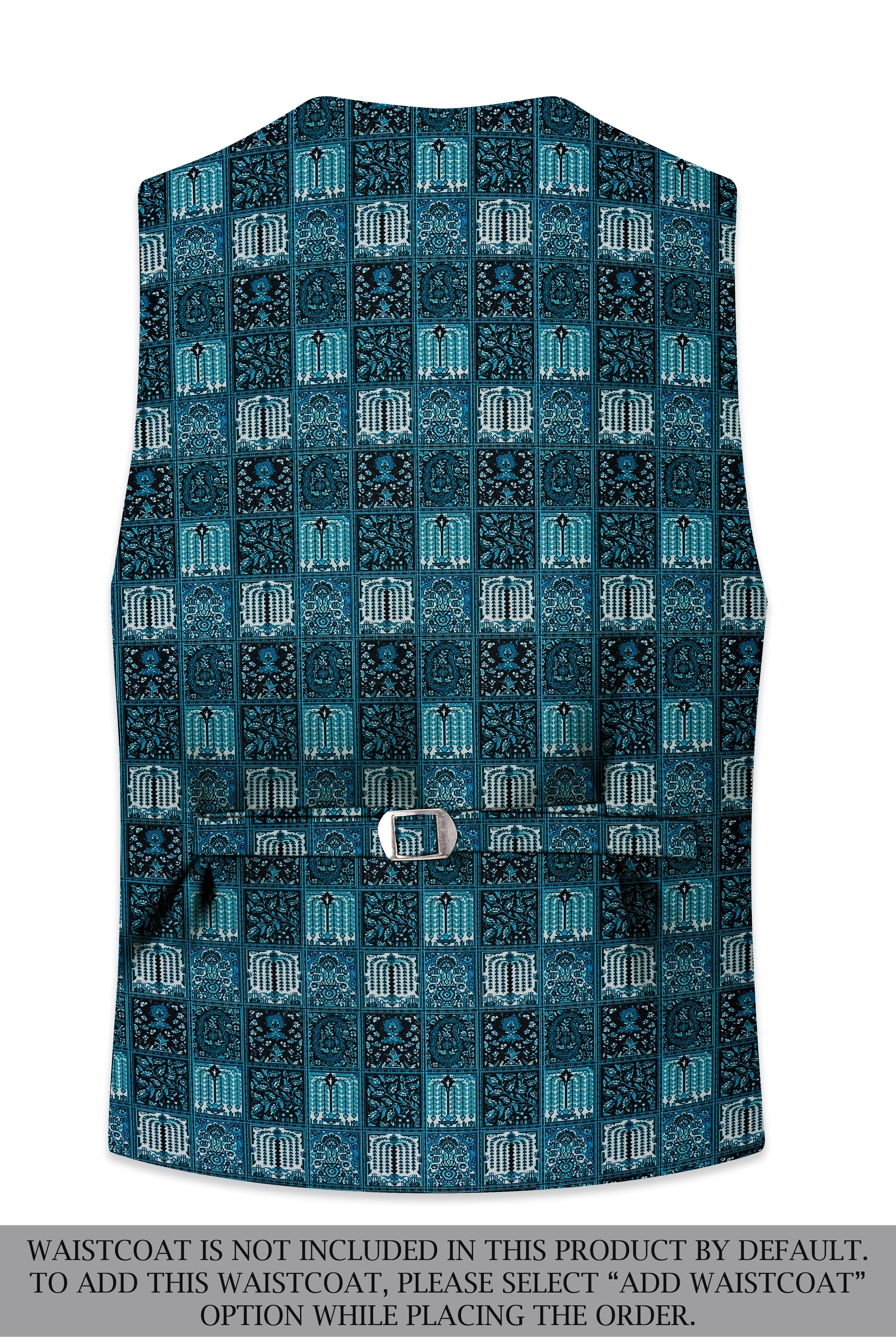 Zenith-Astronaut Blue Geometric Mosaic Printed Wool Rich Single Breasted Suit