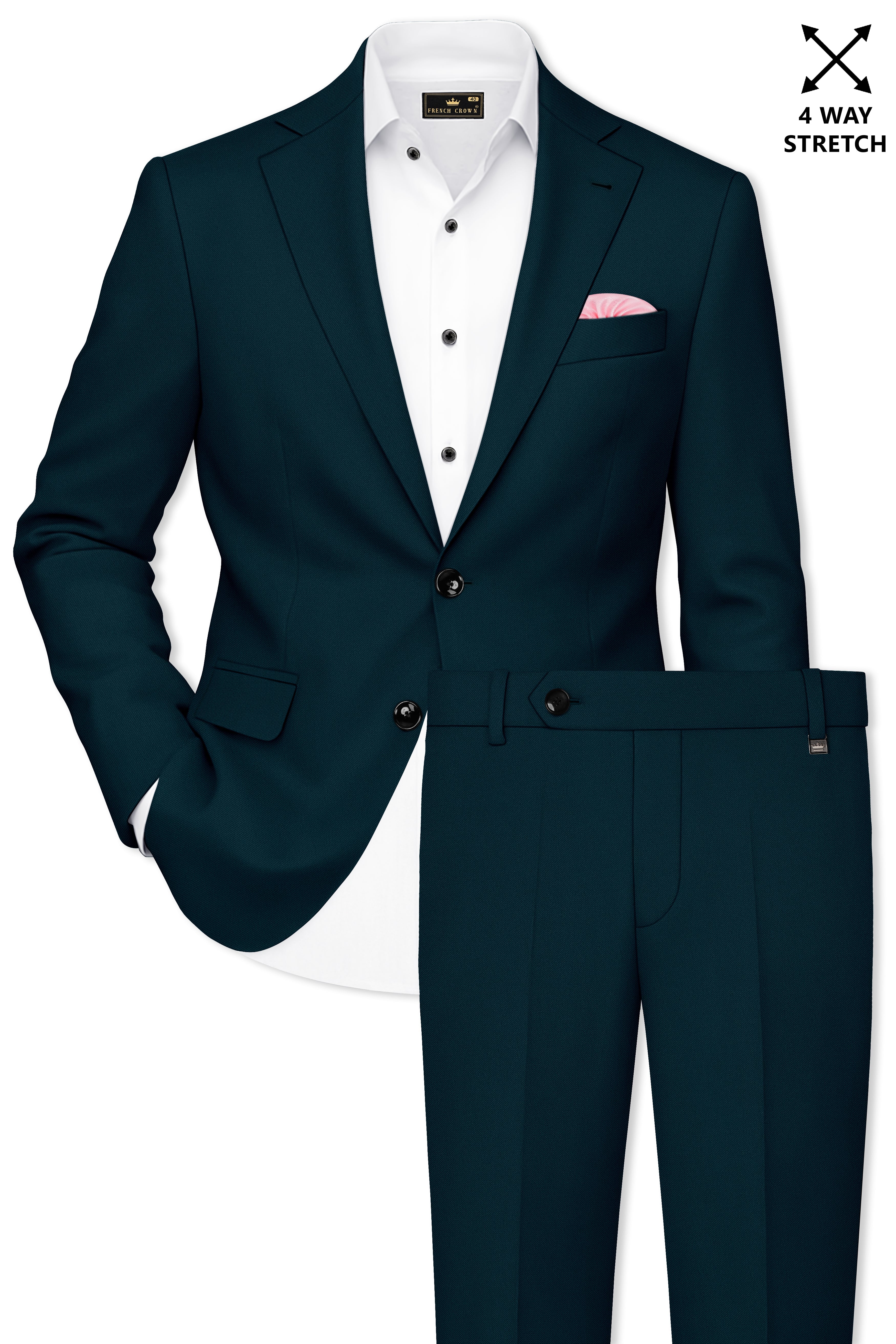 Zephyr-Korean Teal Green 4-Way Stretch Wrinkle-Free Wool Rich Single Breasted Suit