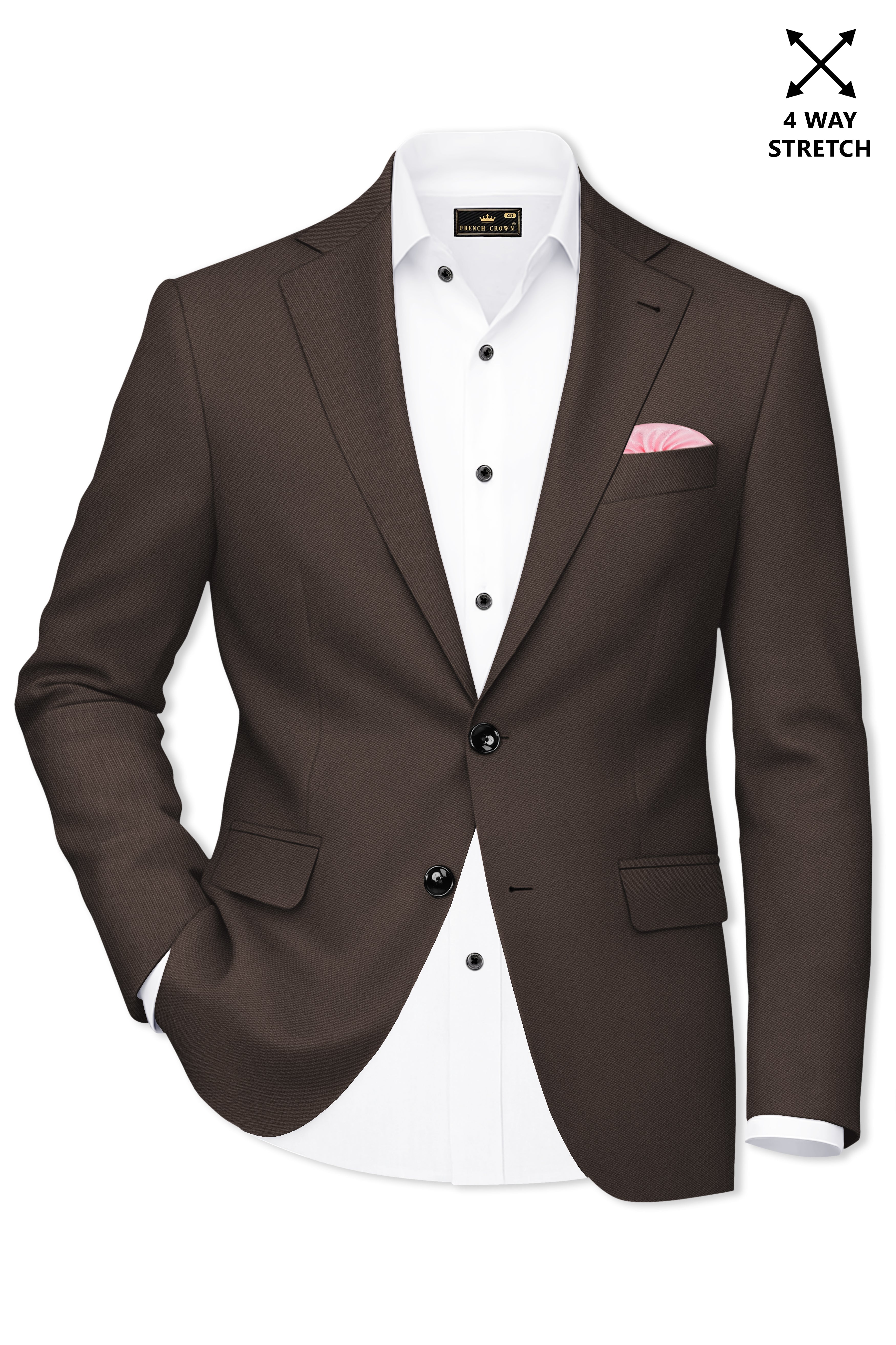 Serein-Korean Taupe Brown 4-Way Stretch Wrinkle-Free Wool Rich Single Breasted Suit