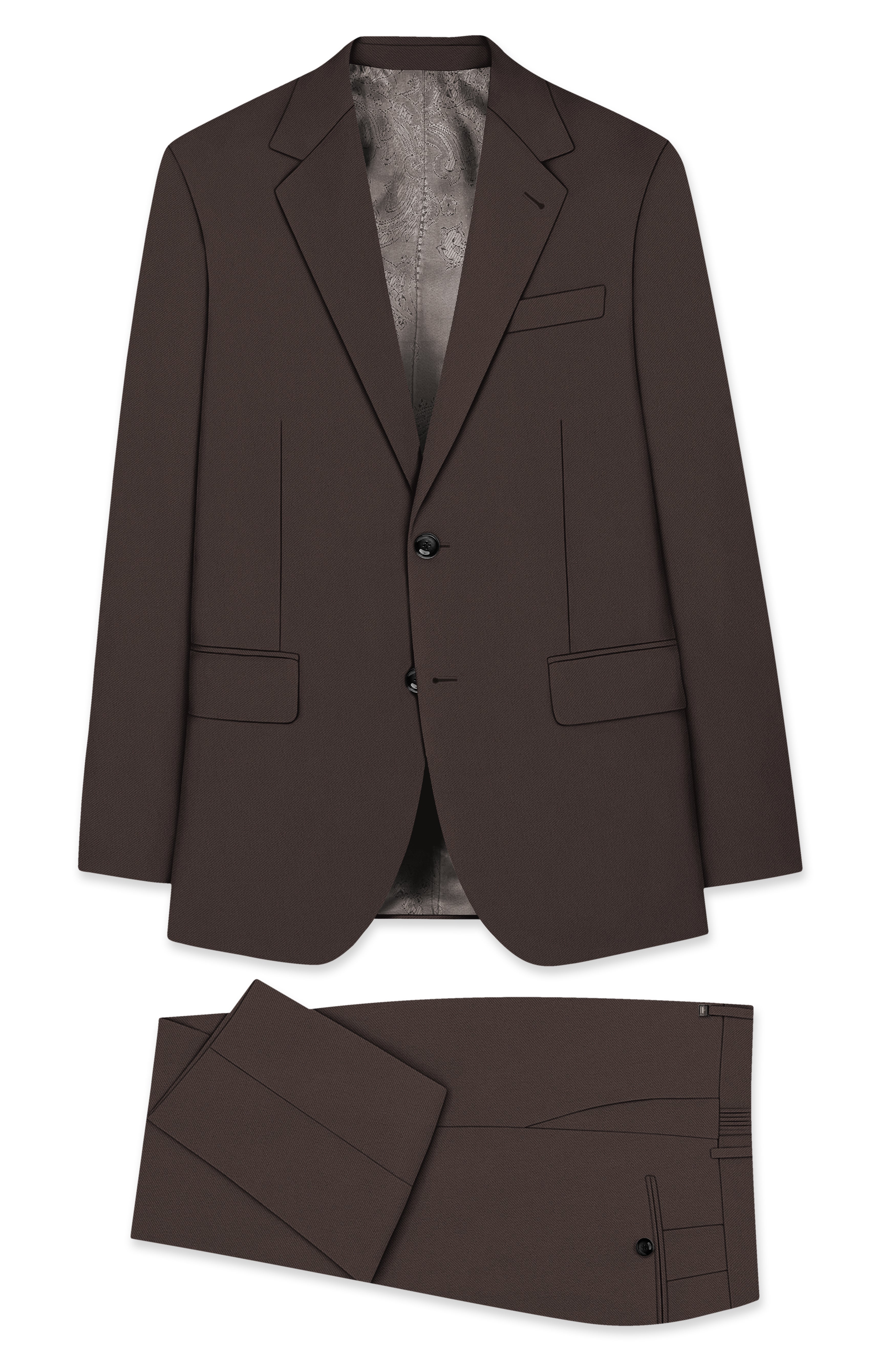 Serein-Korean Taupe Brown 4-Way Stretch Wrinkle-Free Wool Rich Single Breasted Suit