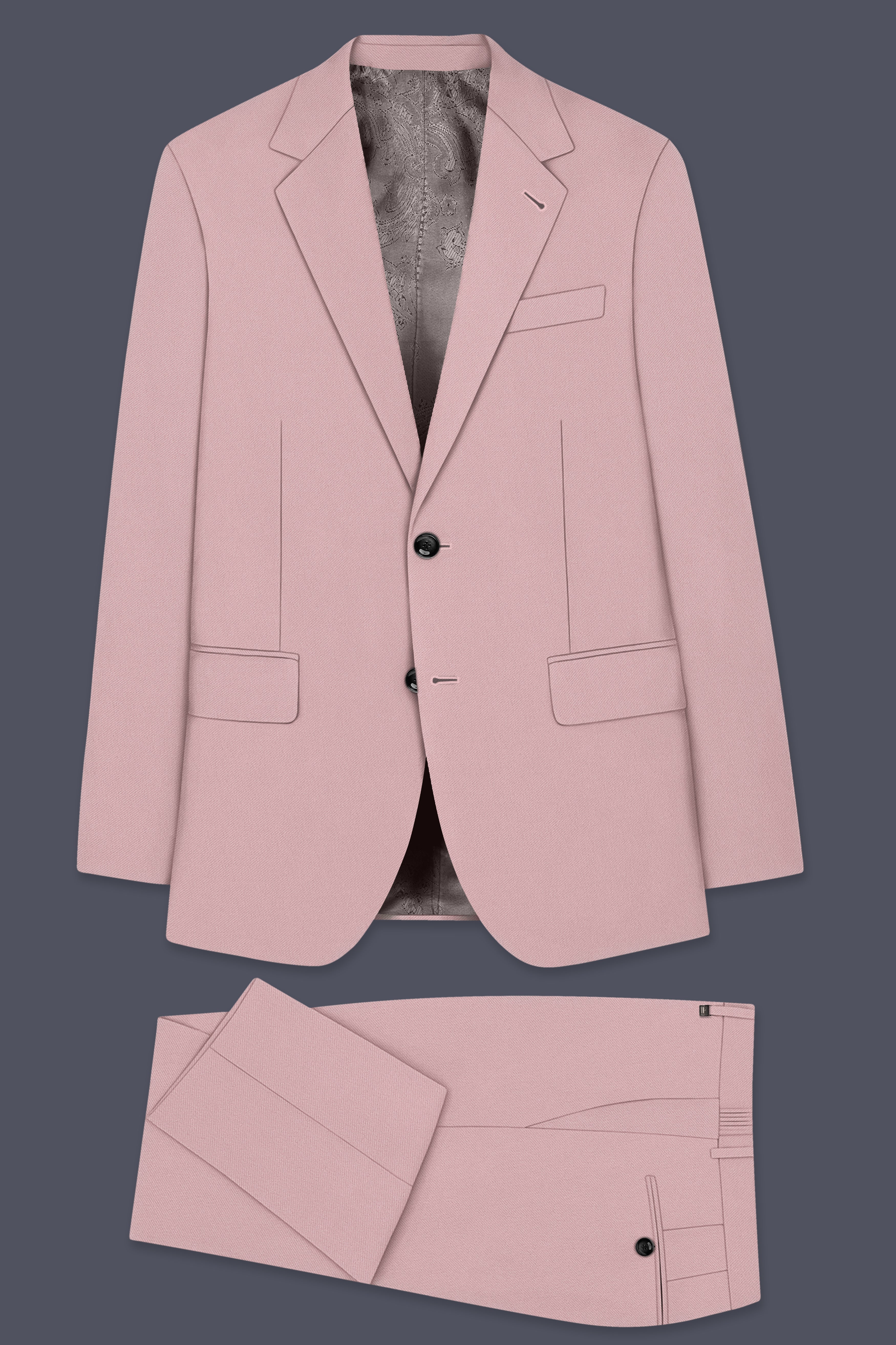 Solenne-Korean Pharlap Peach 4-Way Stretch Wrinkle-Free Wool Rich Single Breasted Suit